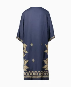 Bruiloftskleding^Greek Archaic Kori Midi Jurk Aeolis V-Neck Donker Blauw