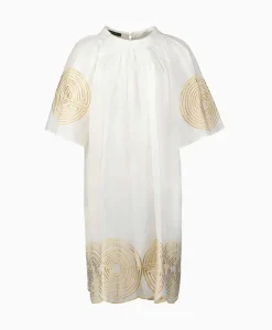 Bruiloftskleding^Greek Archaic Kori Mini Jurk Short Labyrinth Bell Sleeve Wit