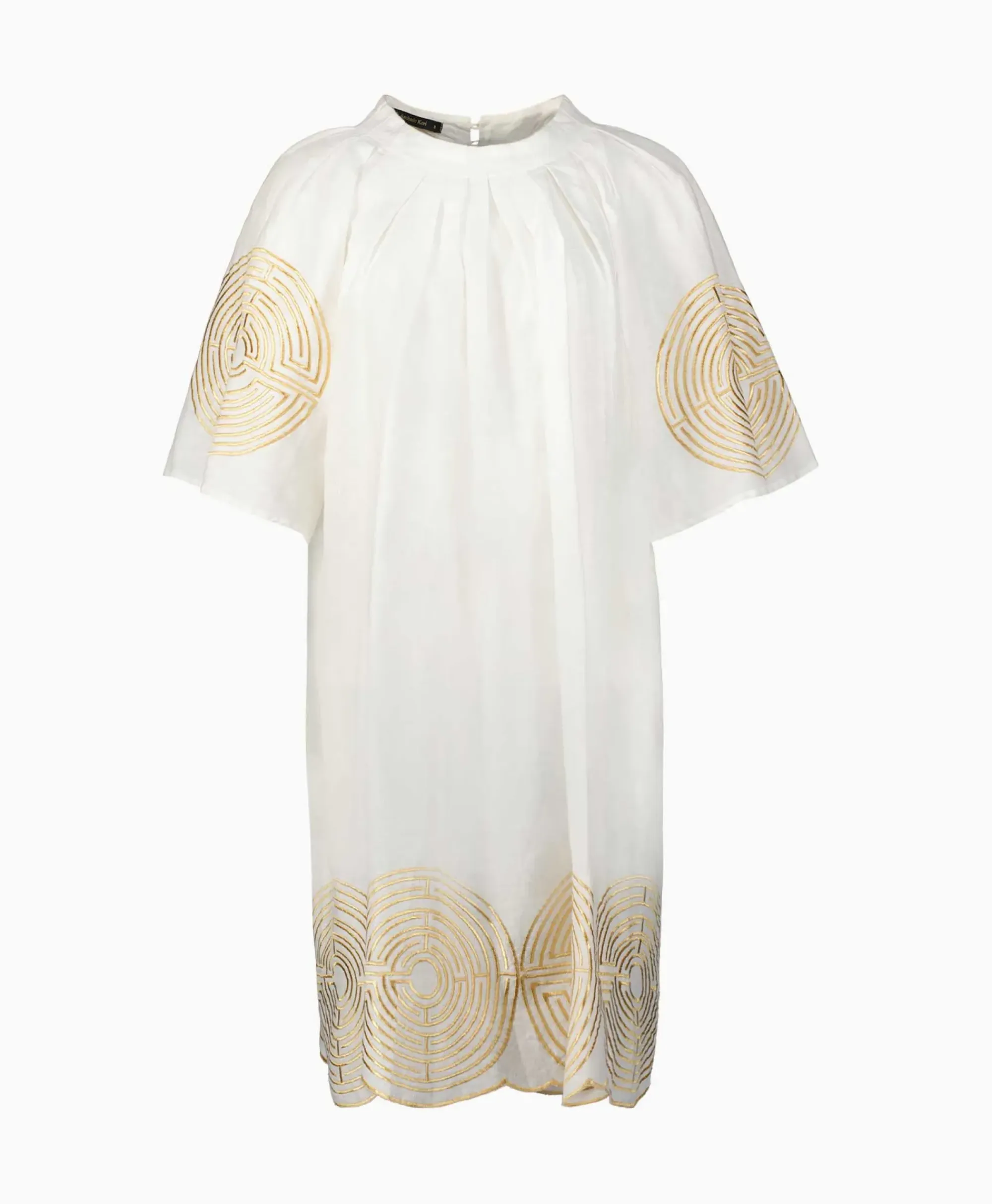 Bruiloftskleding^Greek Archaic Kori Mini Jurk Short Labyrinth Bell Sleeve Wit