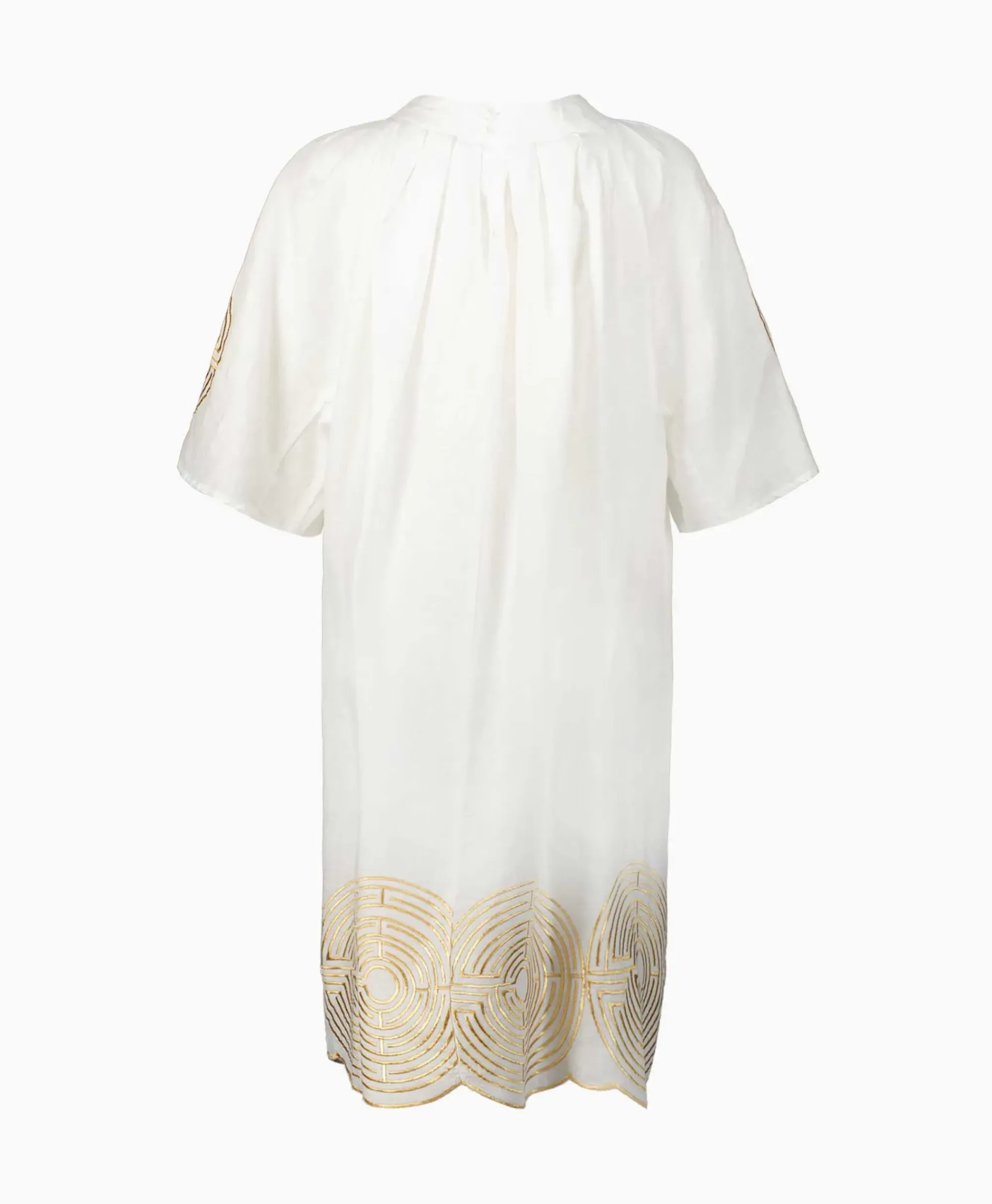 Bruiloftskleding^Greek Archaic Kori Mini Jurk Short Labyrinth Bell Sleeve Wit