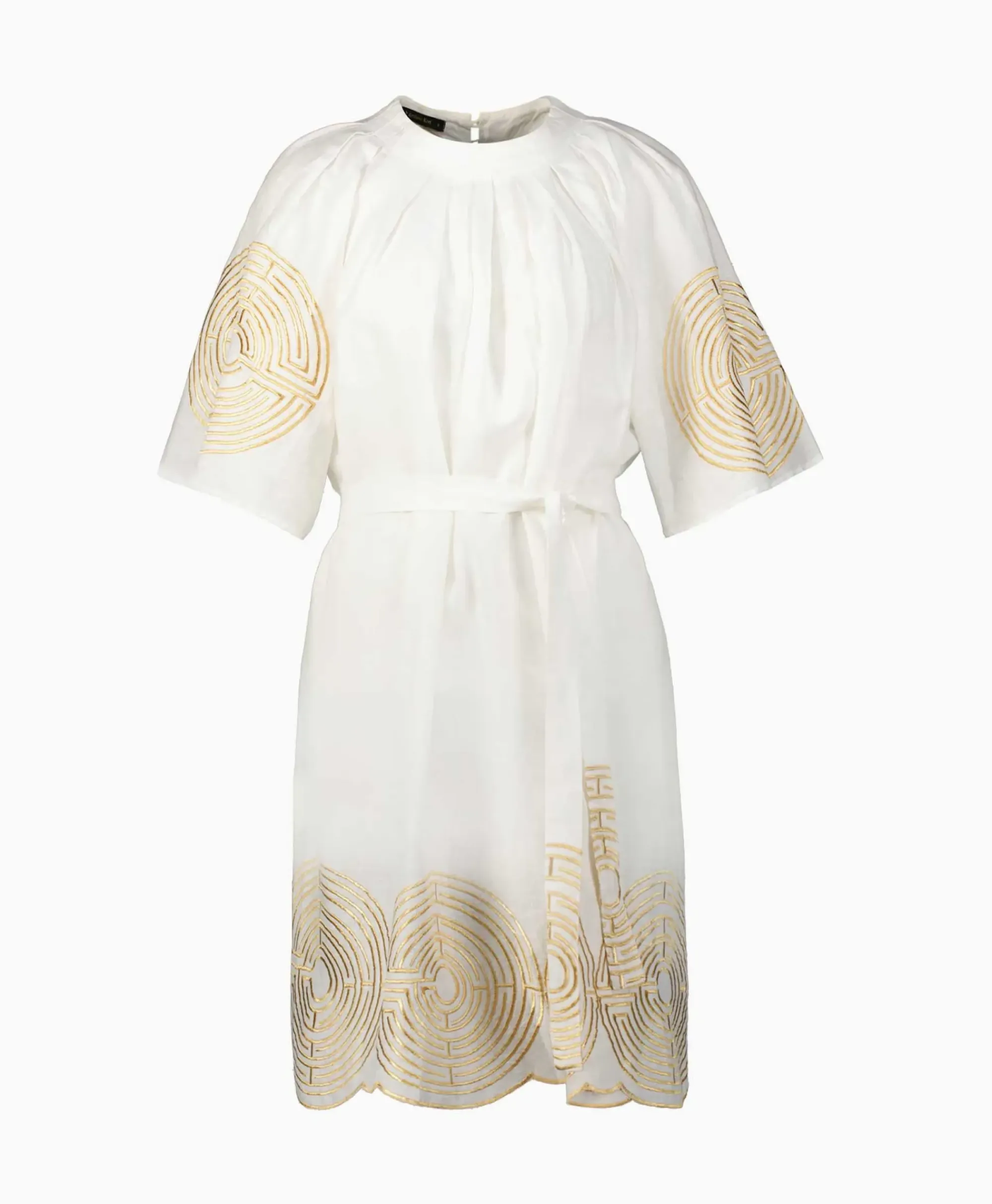 Bruiloftskleding^Greek Archaic Kori Mini Jurk Short Labyrinth Bell Sleeve Wit