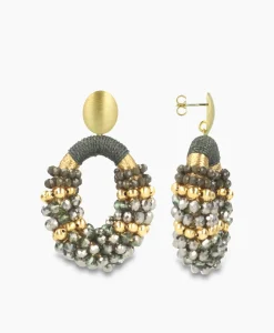 Sieraden^Lott. Gioielli Oorbellen Ce Gb Combi Oval M Gold Stripes Groen