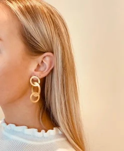 Sieraden^Lott. Gioielli Oorbellen Tripple Rounde Op Goud