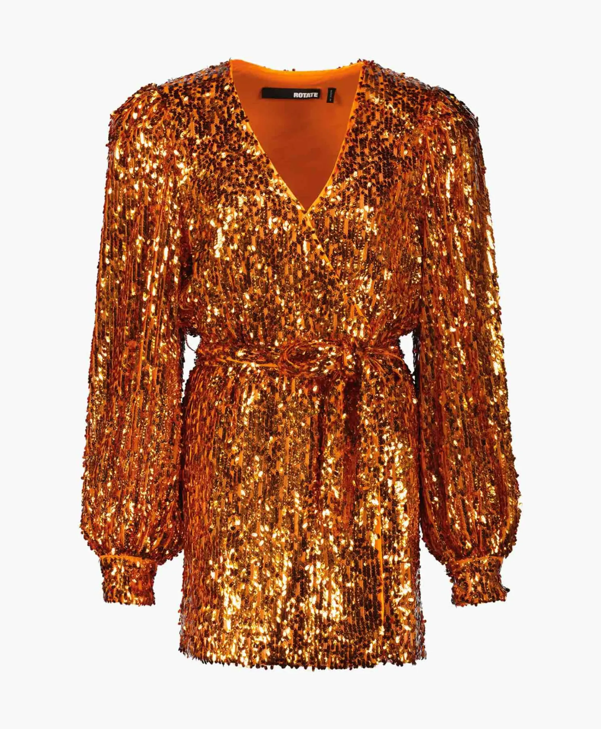 Jurken^Rotate Mini Jurk Sequins Belted Oranje