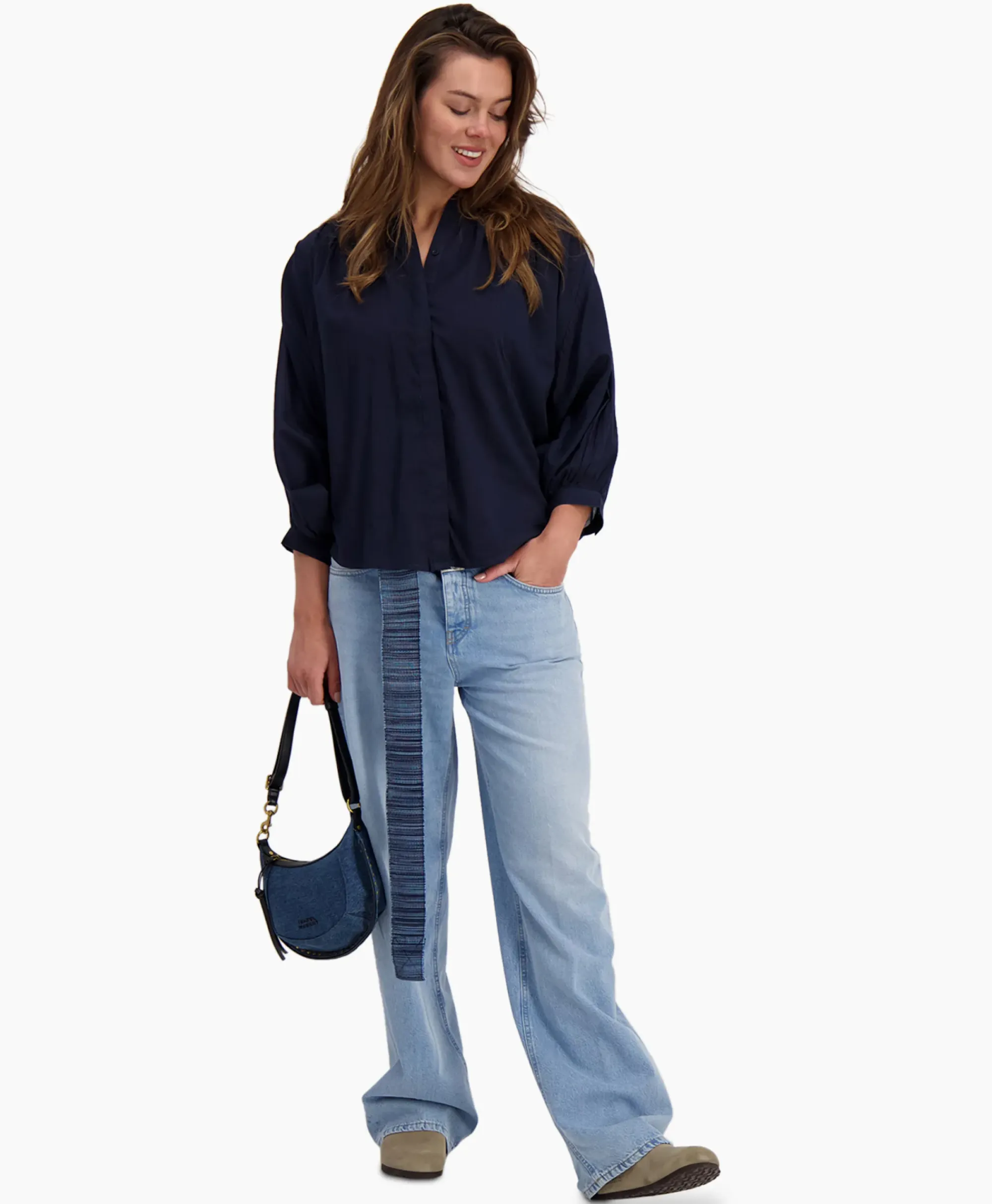 Blouses^Sea Me Happy Blouse Balloon Donker Blauw