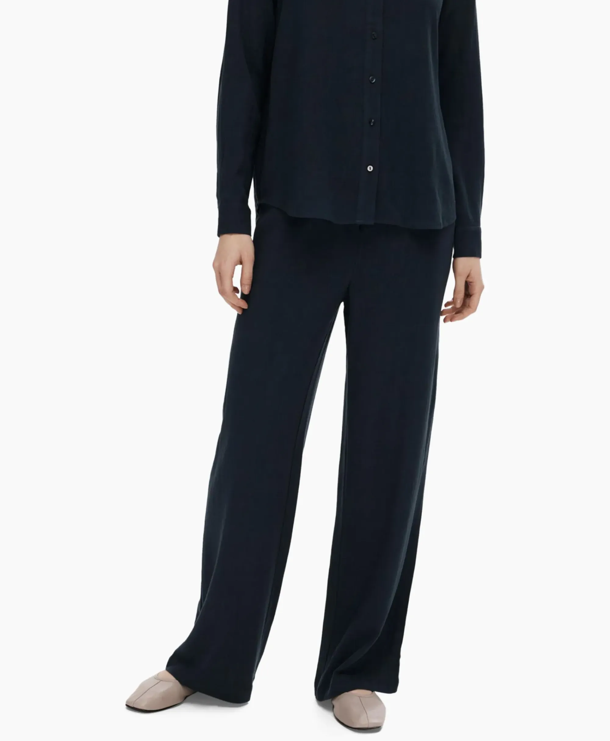 Broeken^Selected Femme Broek Viva-Gulia Mw Long Linen Pant No Donker Blauw