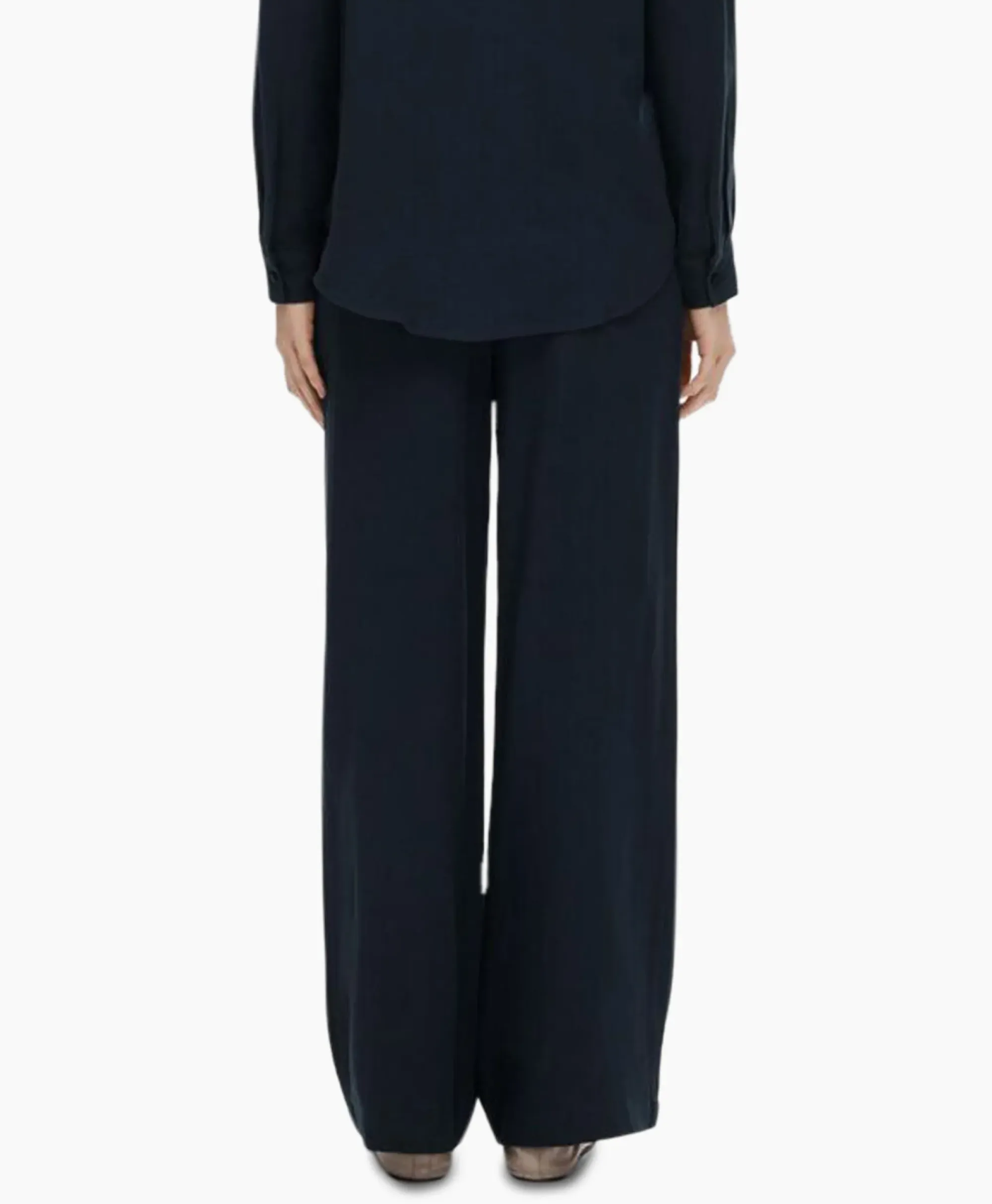 Broeken^Selected Femme Broek Viva-Gulia Mw Long Linen Pant No Donker Blauw