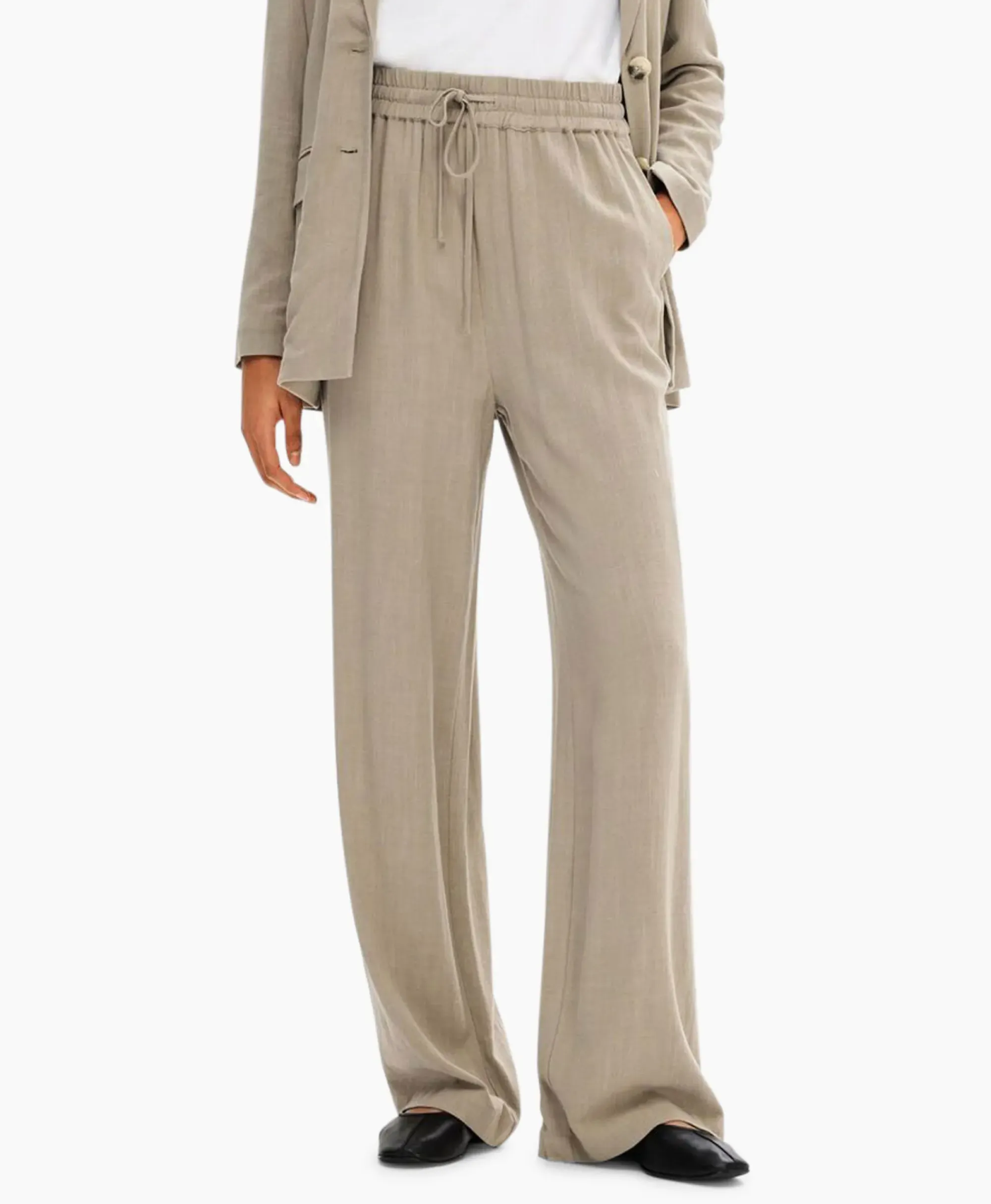 Broeken^Selected Femme Broek Viva-Gulia Mw Long Linen Pant No Licht Grijs