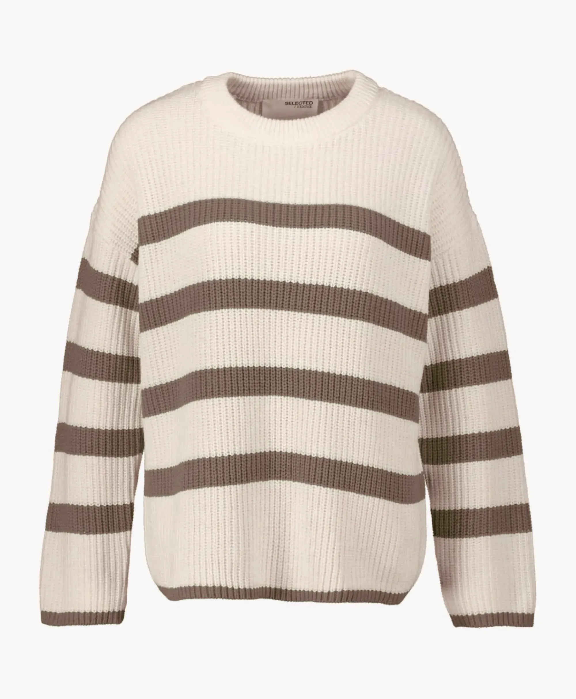 Truien^Selected Femme Gebreide Trui Bloomie Ls Knit O-Neck B Noos Beige