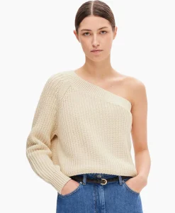 Truien^Selected Femme Gebreide Trui Sedora Ls Knit One Shoulder Off White