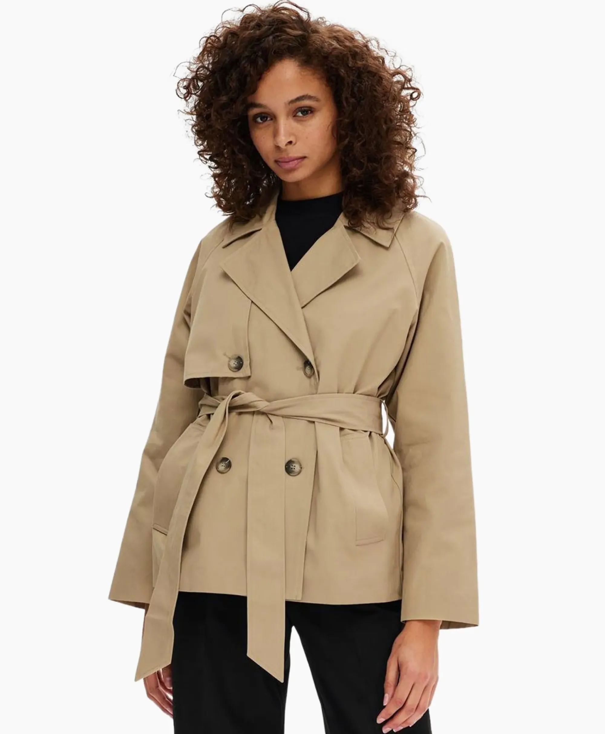 Jassen^Selected Femme Jack Belinda Short Trench Coat Zand