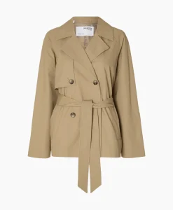 Jassen^Selected Femme Jack Belinda Short Trench Coat Zand