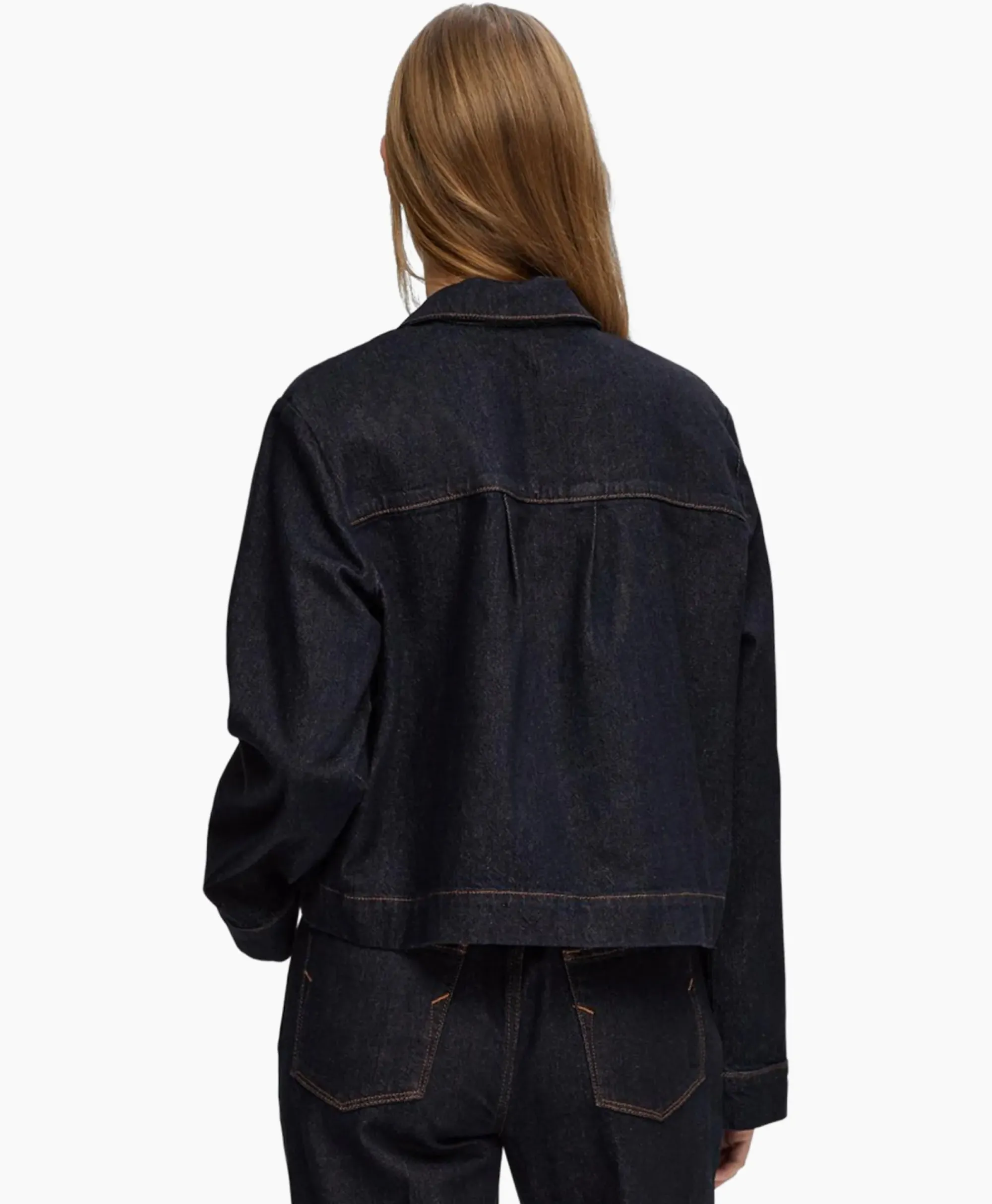 Jassen^Selected Femme Jack Lisa Boxy Denim Jacket D2 Donker Blauw