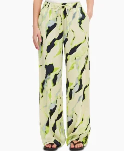 Broeken^Selected Femme Pantalon Lilian Hw Aop Wide Pant B Goud