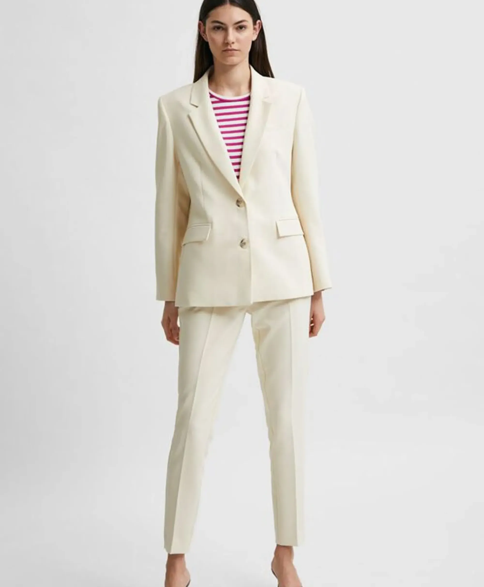 Blazers^Selected Femme Jasje Rita Classic Blazer Birch B Off White