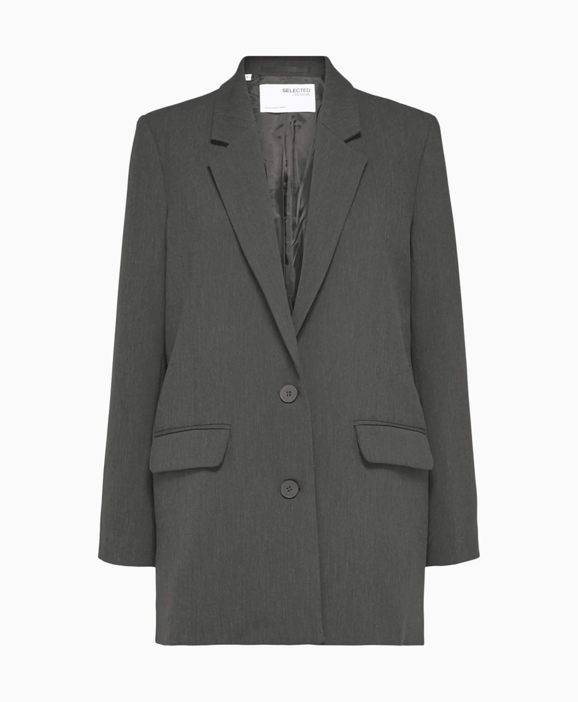Blazers^Selected Femme Jasje Rita Ls Relaxed Blazer Dgm No Donkergrijs