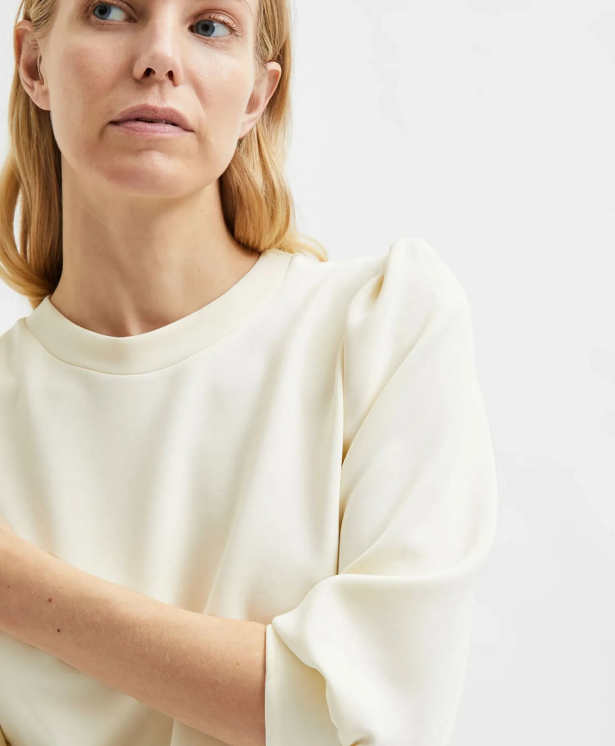 Truien^Selected Femme Sweater Tenny 3/4 Sweat Top Noos Wit