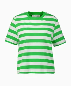 T-Shirts & Tops^Selected Femme T-Shirt Korte Mouw Essential Ss Striped Boxy Tee N Groen