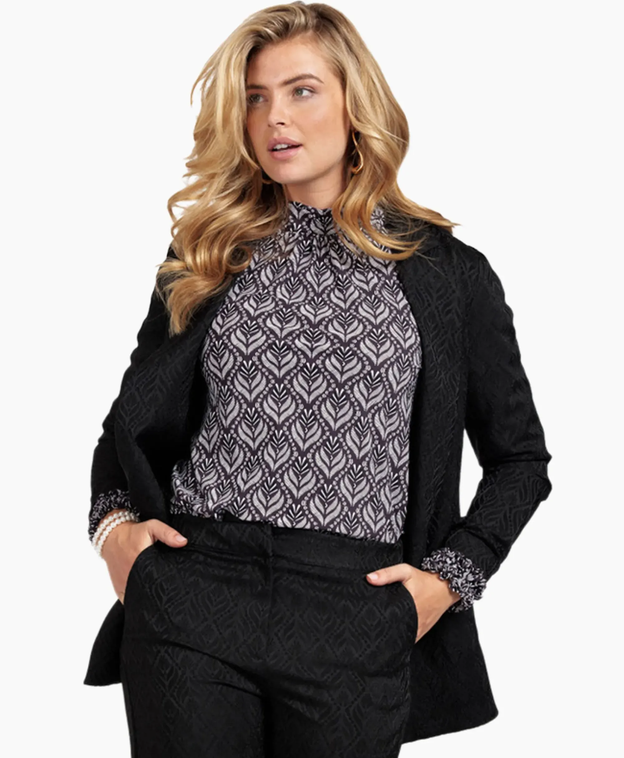 Blazers^Studio Anneloes Blazer Sence Orn. Jacquard Zwart