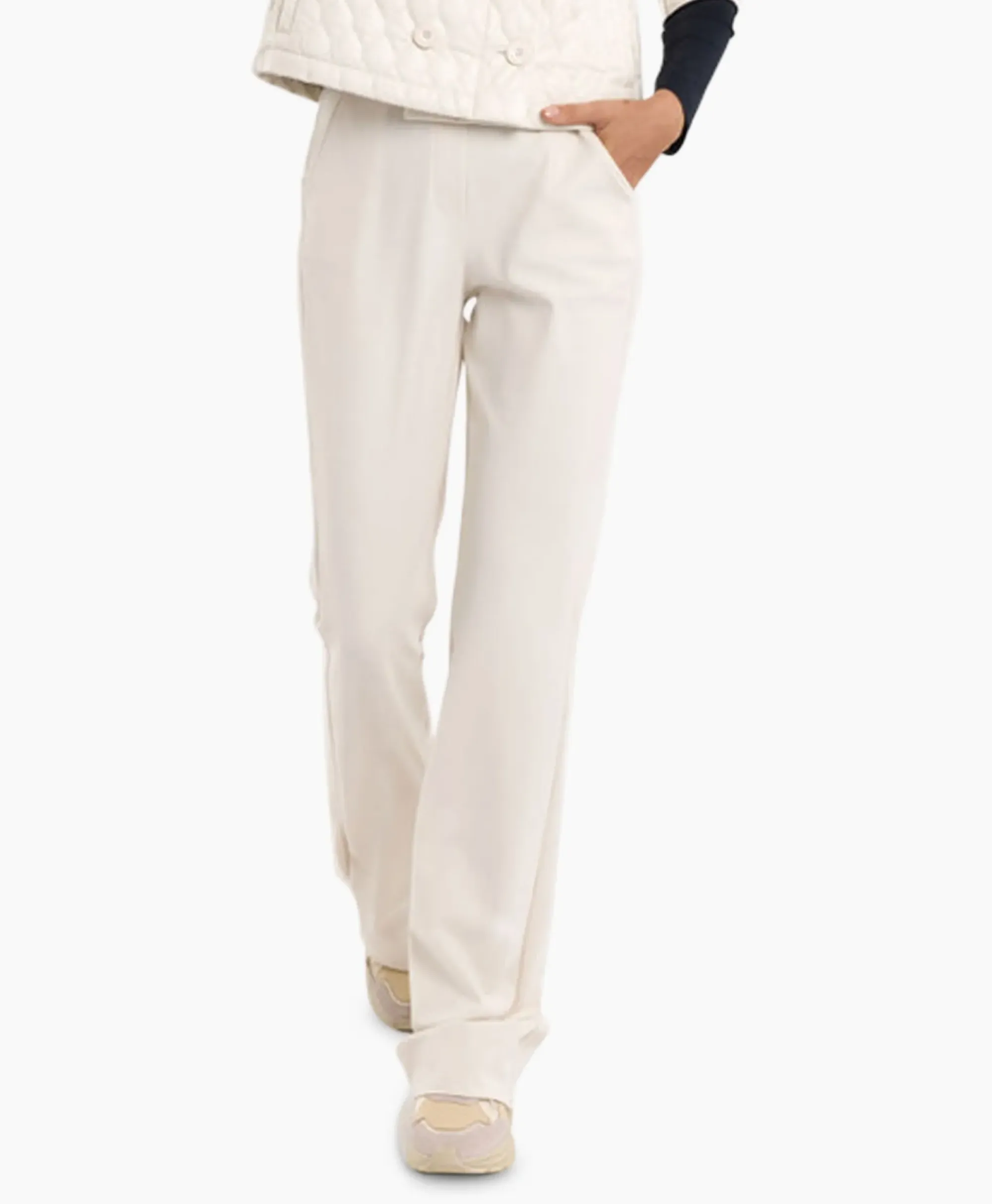 Broeken^Studio Anneloes Broek Flair Long Shiny Bnd Trousers Off White