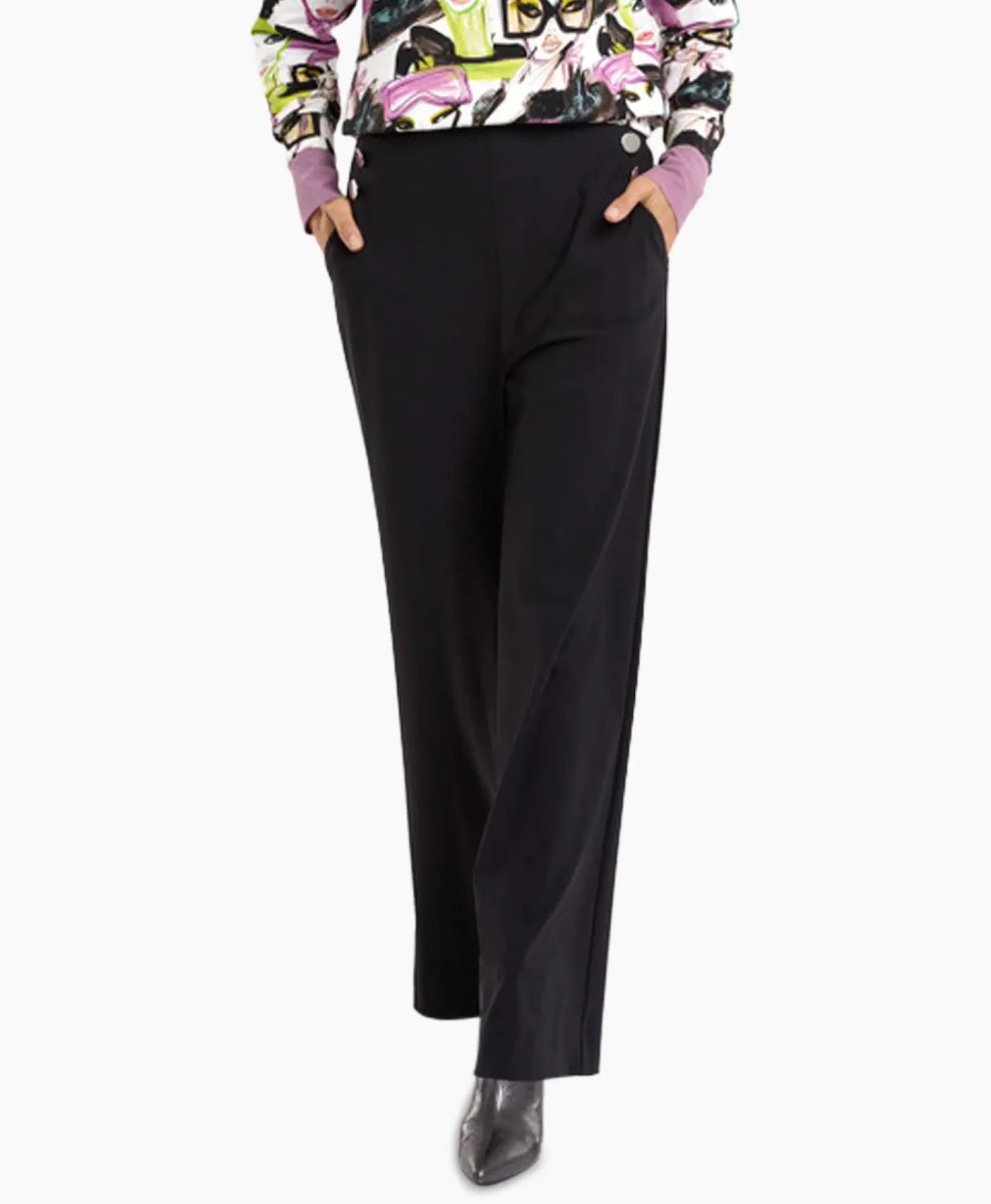 Broeken^Studio Anneloes Broek Jessy Bonded Button Trousers Zwart Dessin