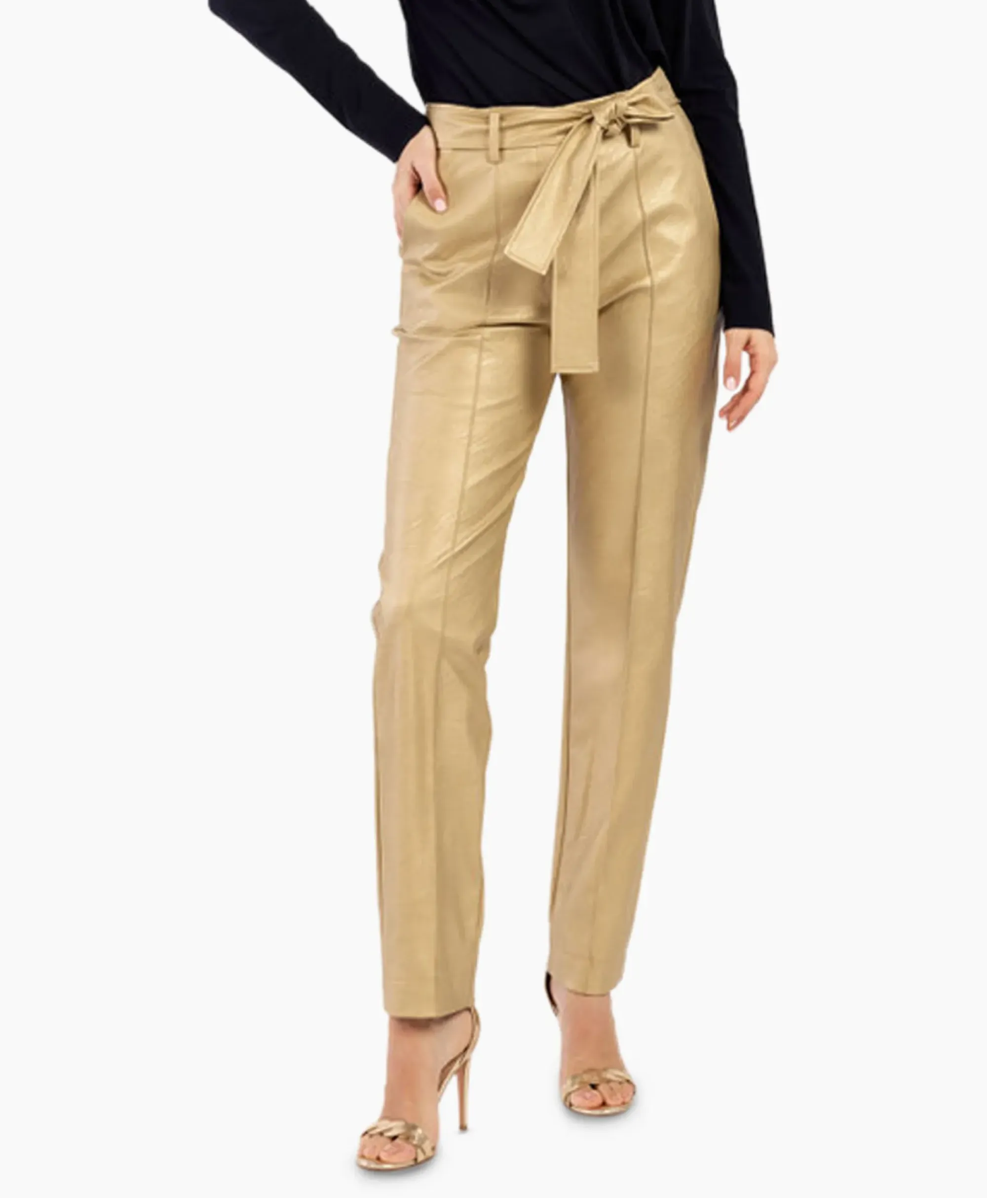 Broeken^Studio Anneloes Broek Mita Faux Leather Trousers Goud