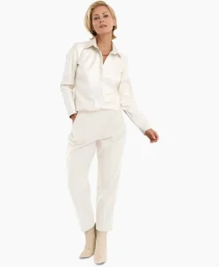 Broeken^Studio Anneloes Broek Nine Shiny Bonded Trousers Off White