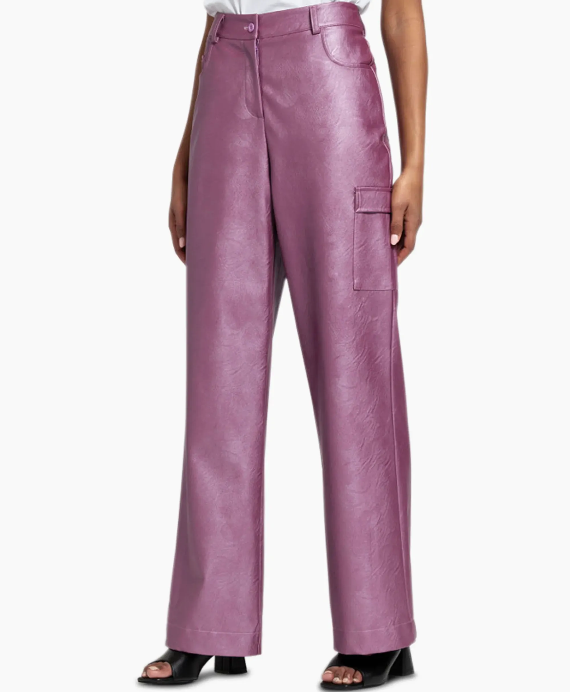Broeken^Studio Anneloes Broek Selina Metallic Leather Trousers Paars