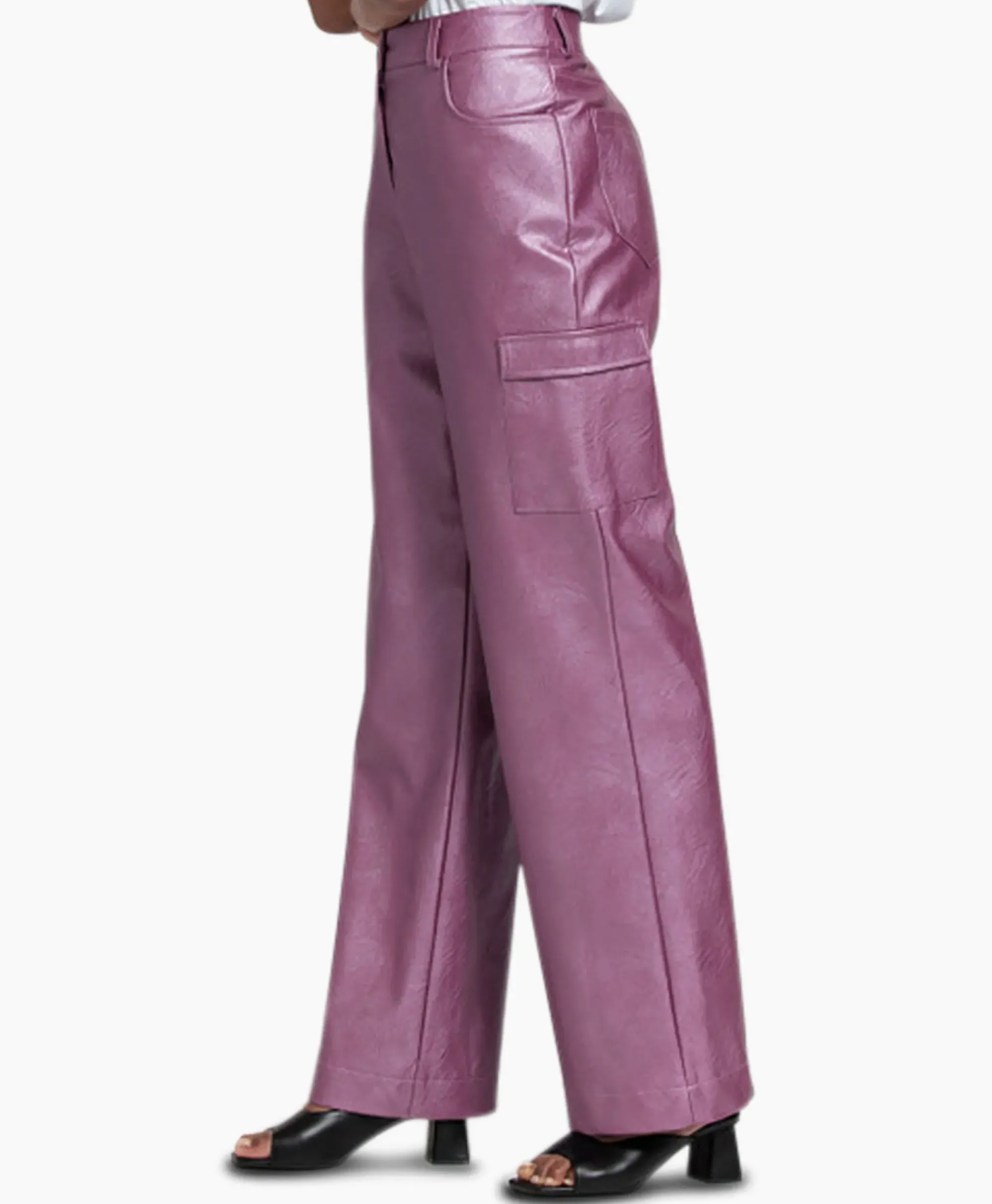 Broeken^Studio Anneloes Broek Selina Metallic Leather Trousers Paars