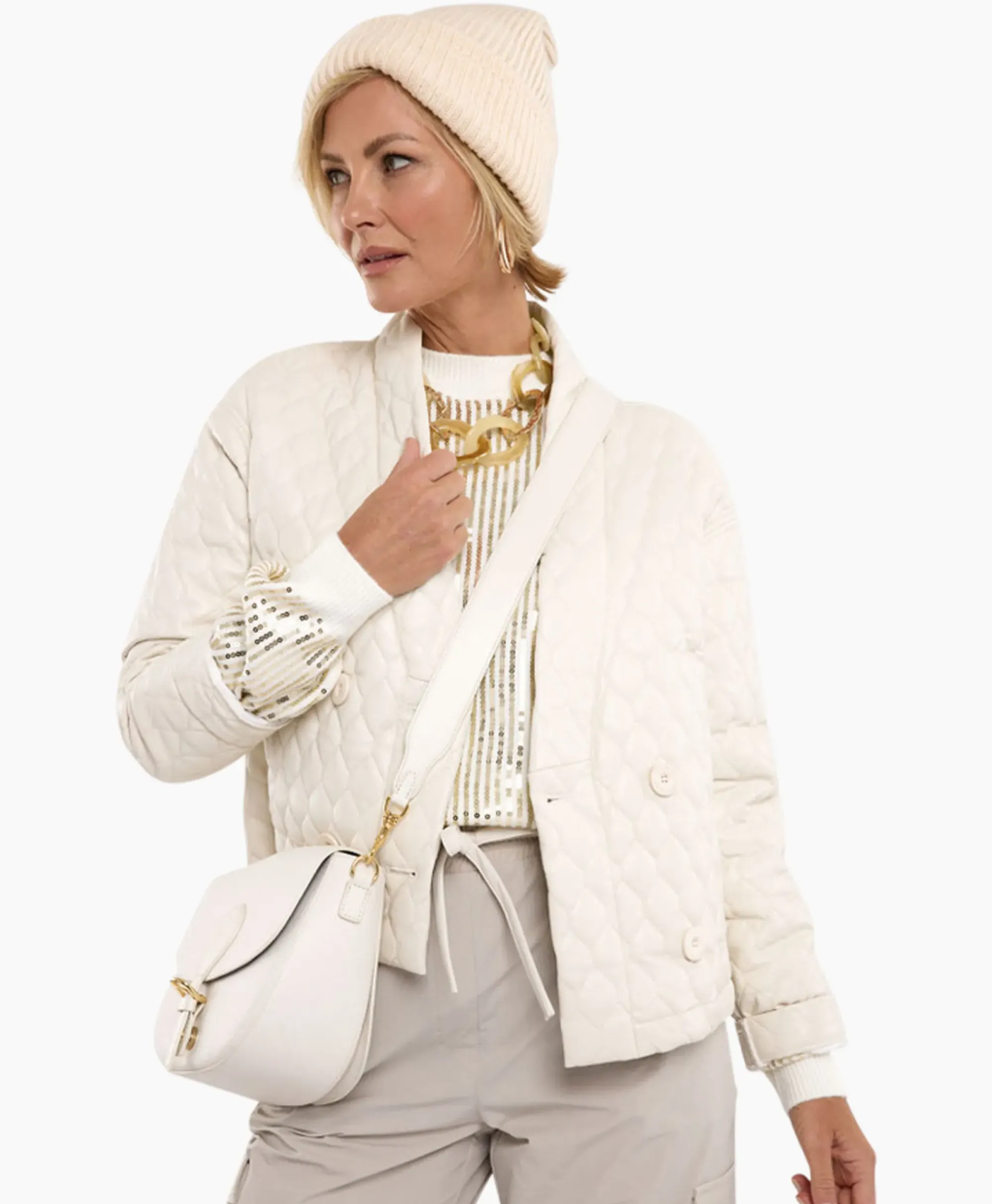 Jassen^Studio Anneloes Jack James Quilted Leather Jacket Off White