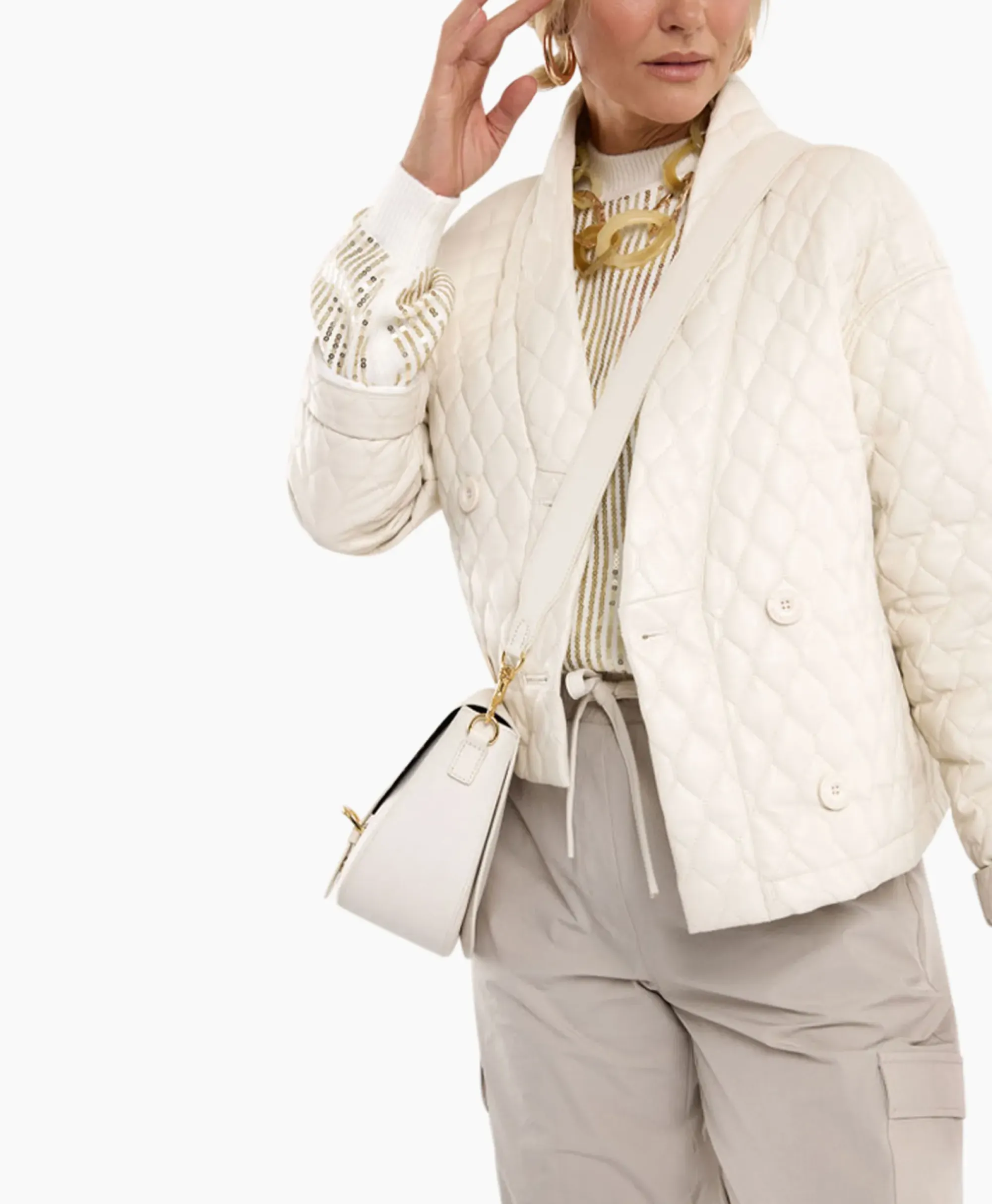 Jassen^Studio Anneloes Jack James Quilted Leather Jacket Off White