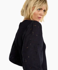 Truien^Studio Anneloes Pullover Deana Flower Broderie Donker Blauw