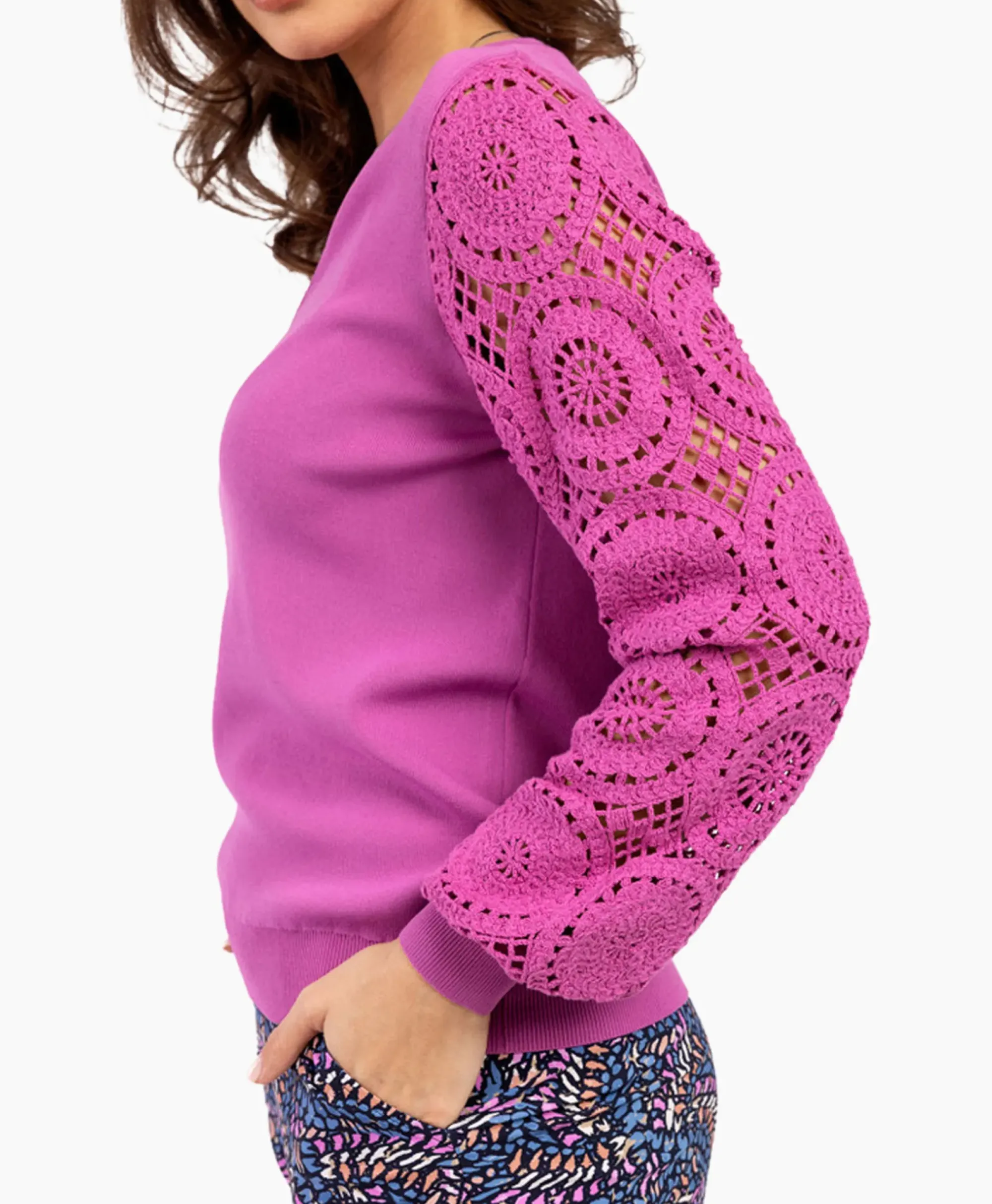 Truien^Studio Anneloes Pullover Dinah Crochet Roze