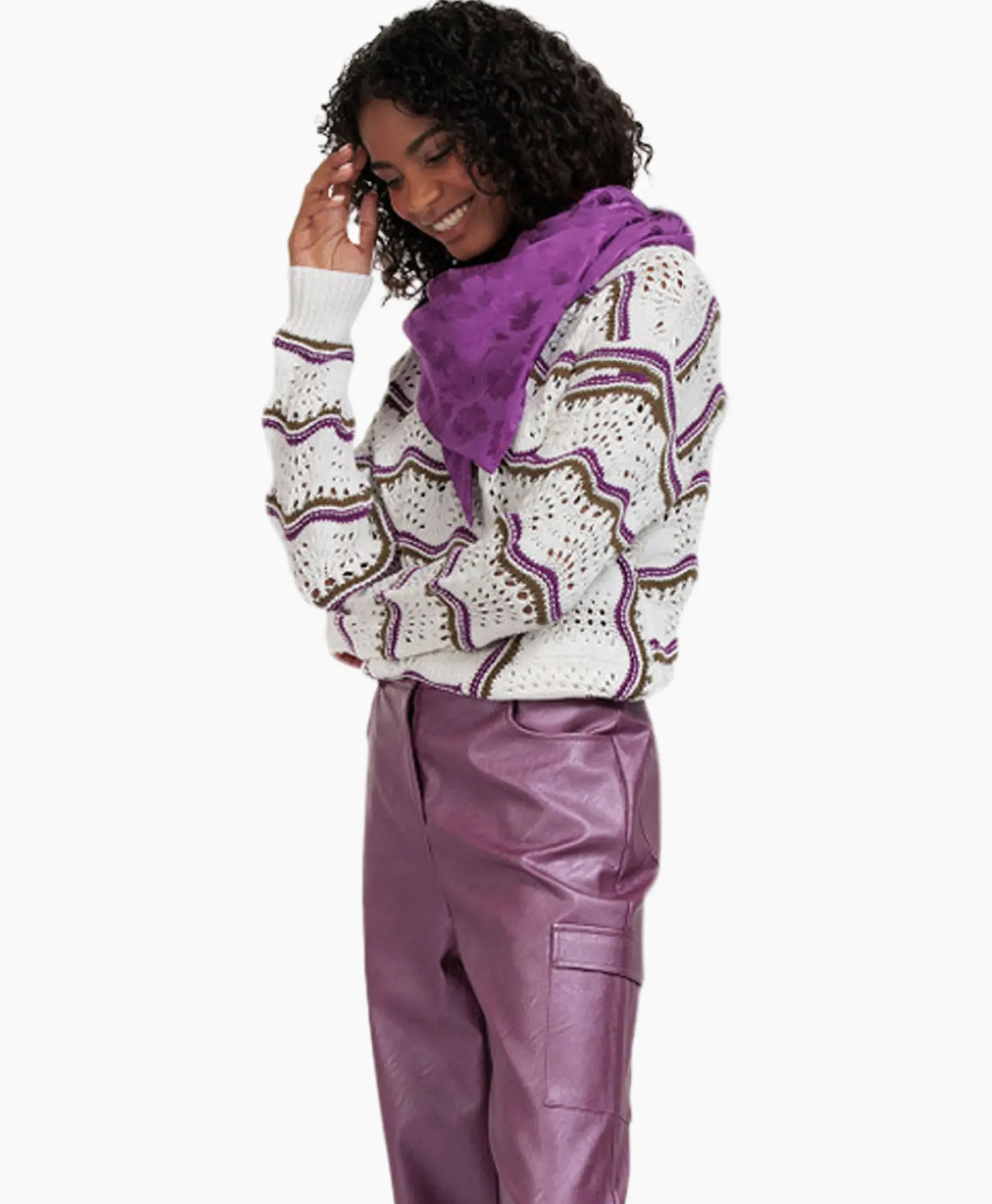 Truien^Studio Anneloes Pullover Leana Ajour Ecru