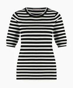 Truien^Studio Anneloes Pullover Luna Stripe Short Slv Zwart Dessin