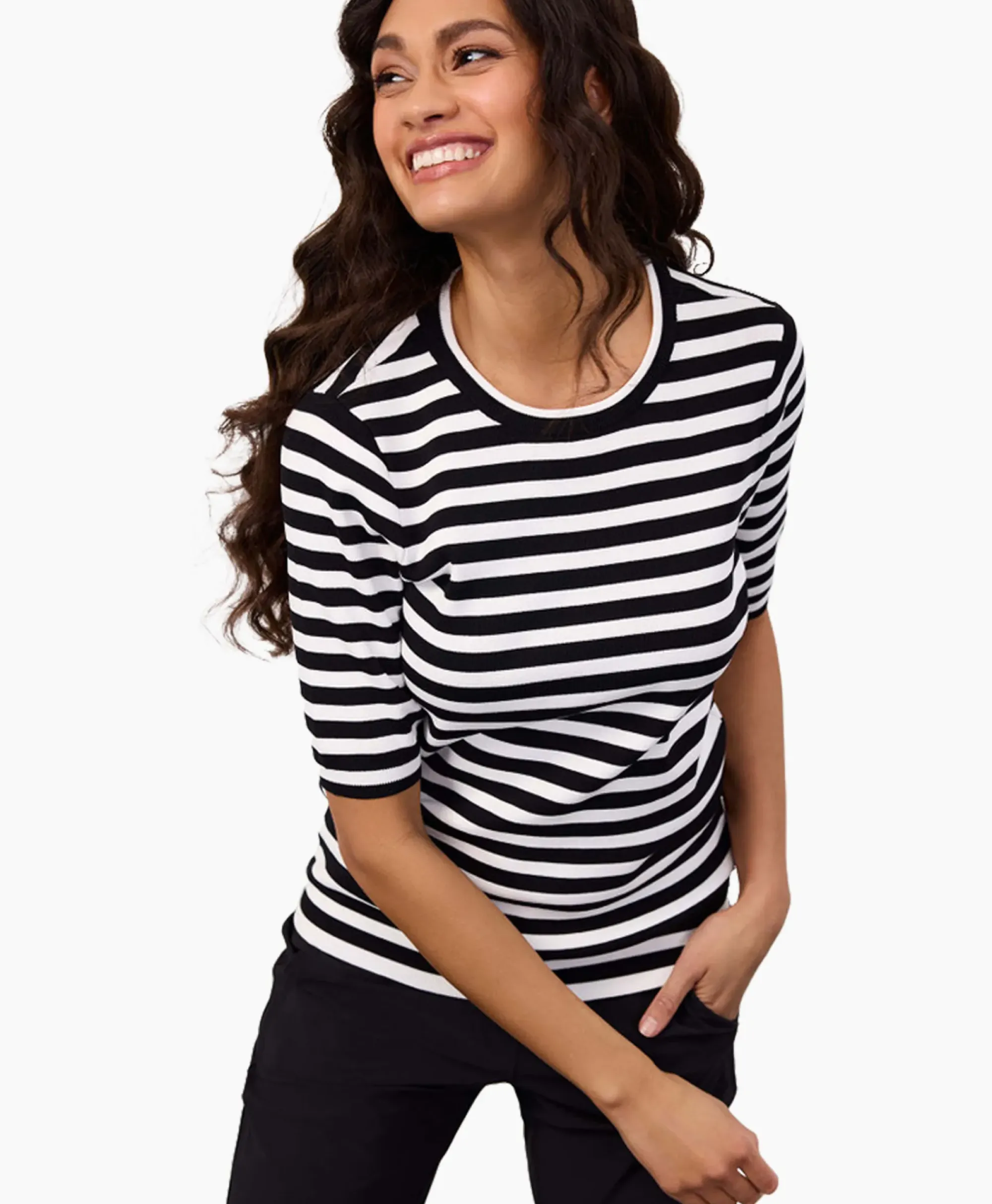 Truien^Studio Anneloes Pullover Luna Stripe Short Slv Zwart Dessin