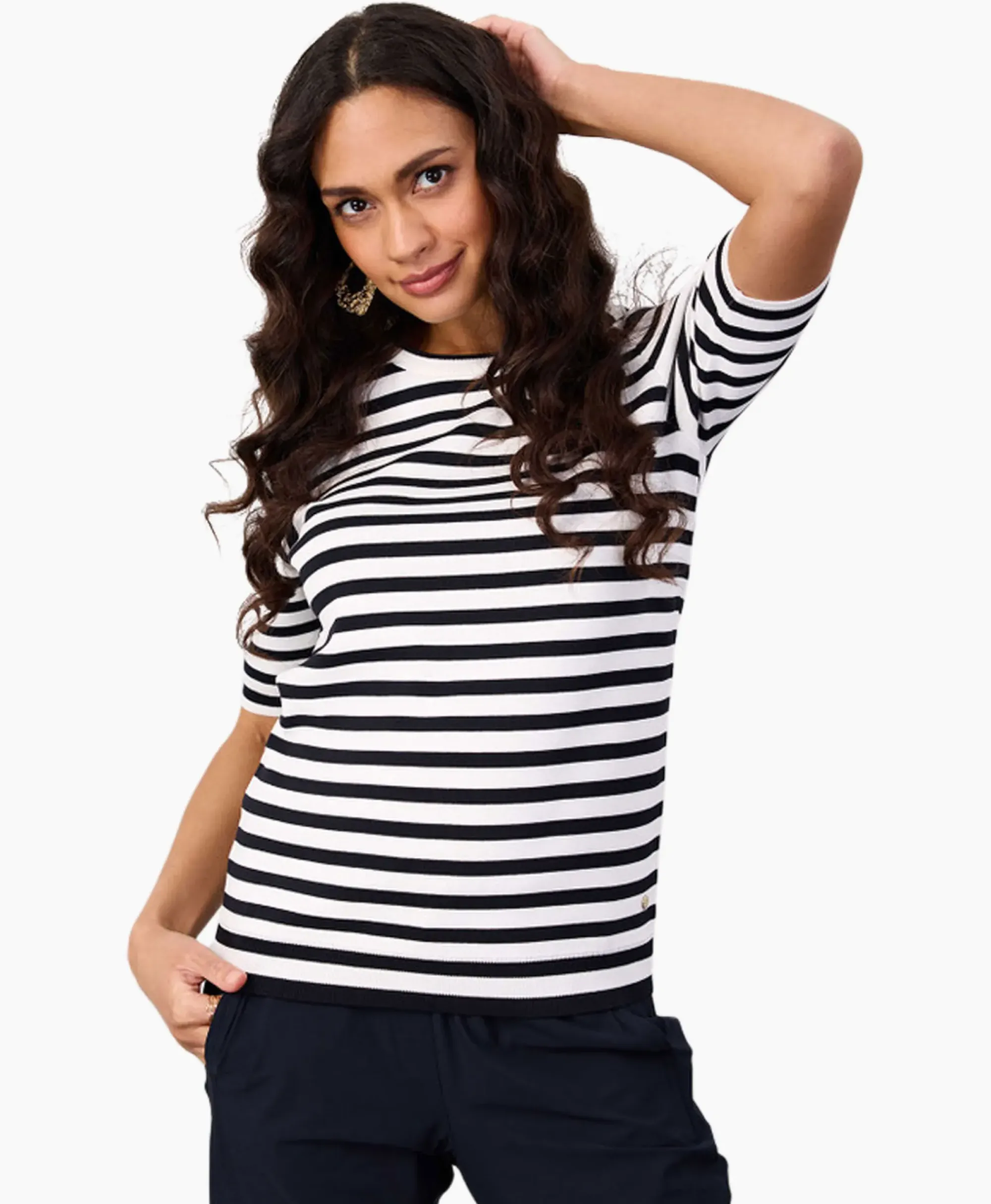 Truien^Studio Anneloes Pullover Luna Stripe Short Slv Ecru