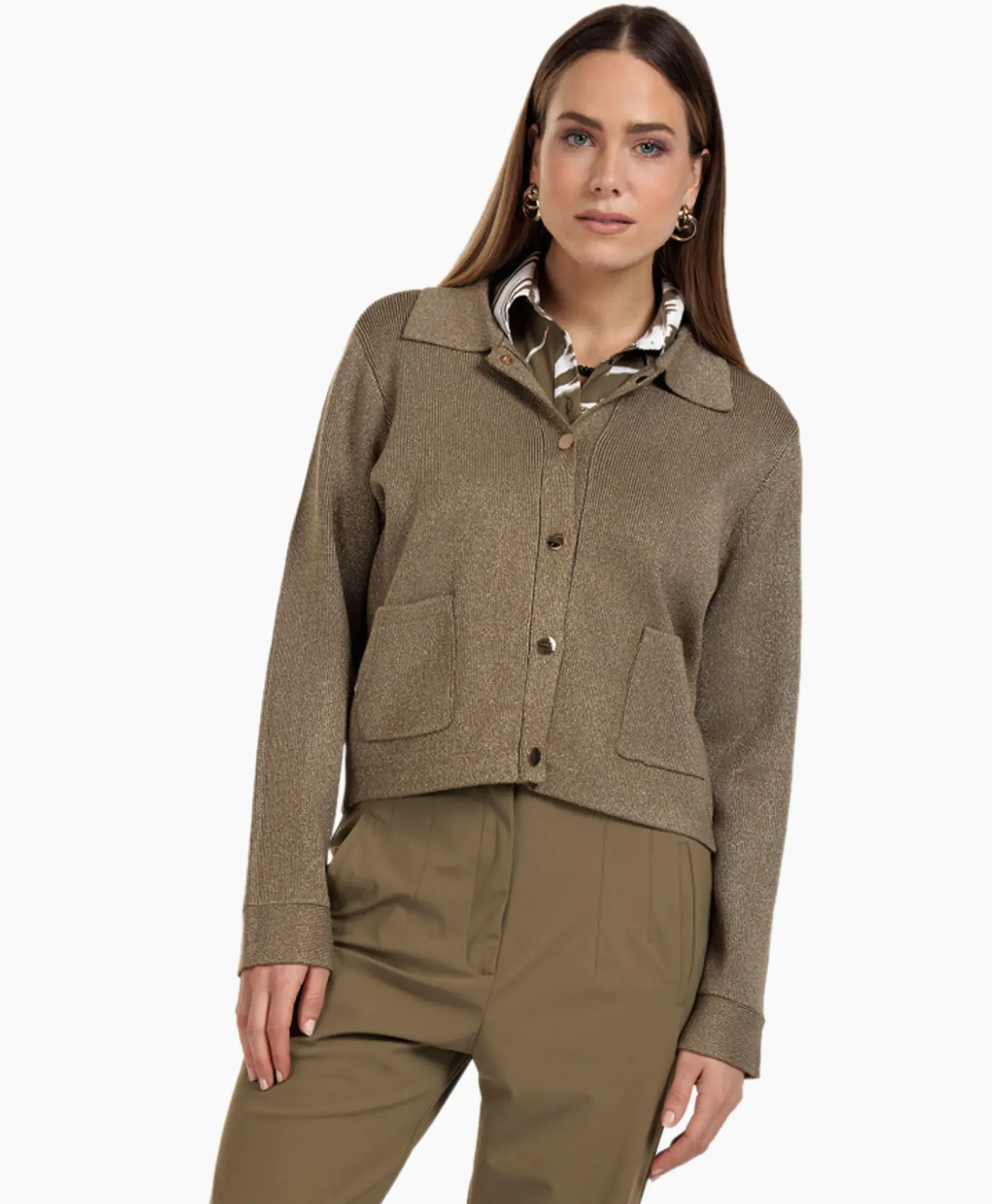 Vesten^Studio Anneloes Vest Imke Lurex Cardigan Bruin Dessin