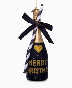 Lifestyle^Vondels Kerstbal Champagne Fles Zwart