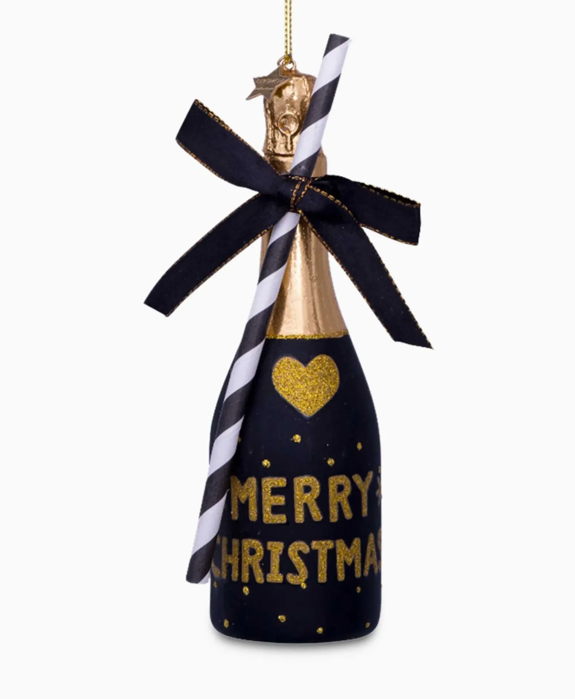 Lifestyle^Vondels Kerstbal Champagne Fles Zwart