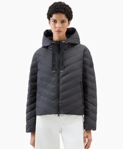 Jassen^Woolrich Gewatteerde Jas Chevron Hooded Zwart