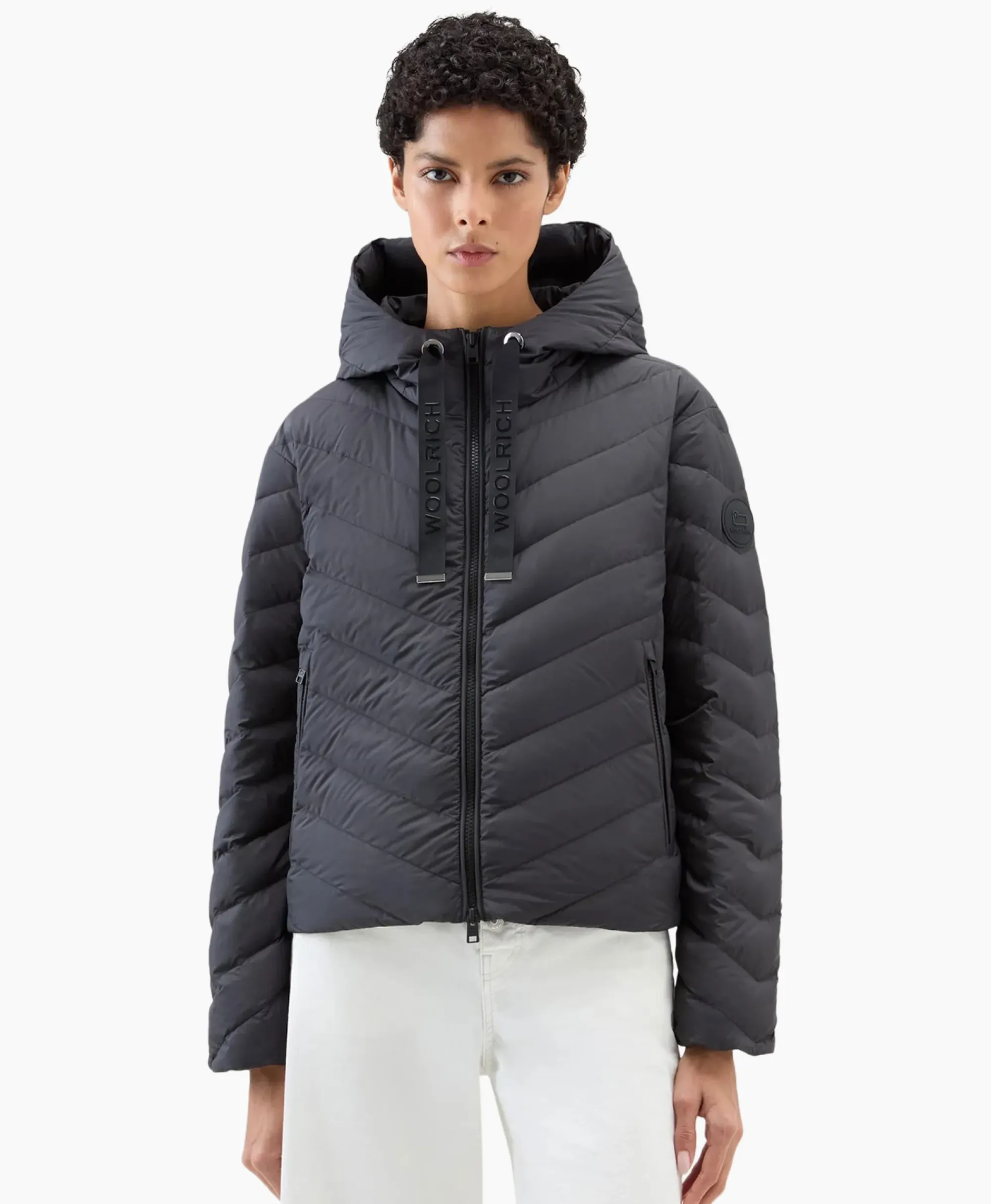 Jassen^Woolrich Gewatteerde Jas Chevron Hooded Zwart