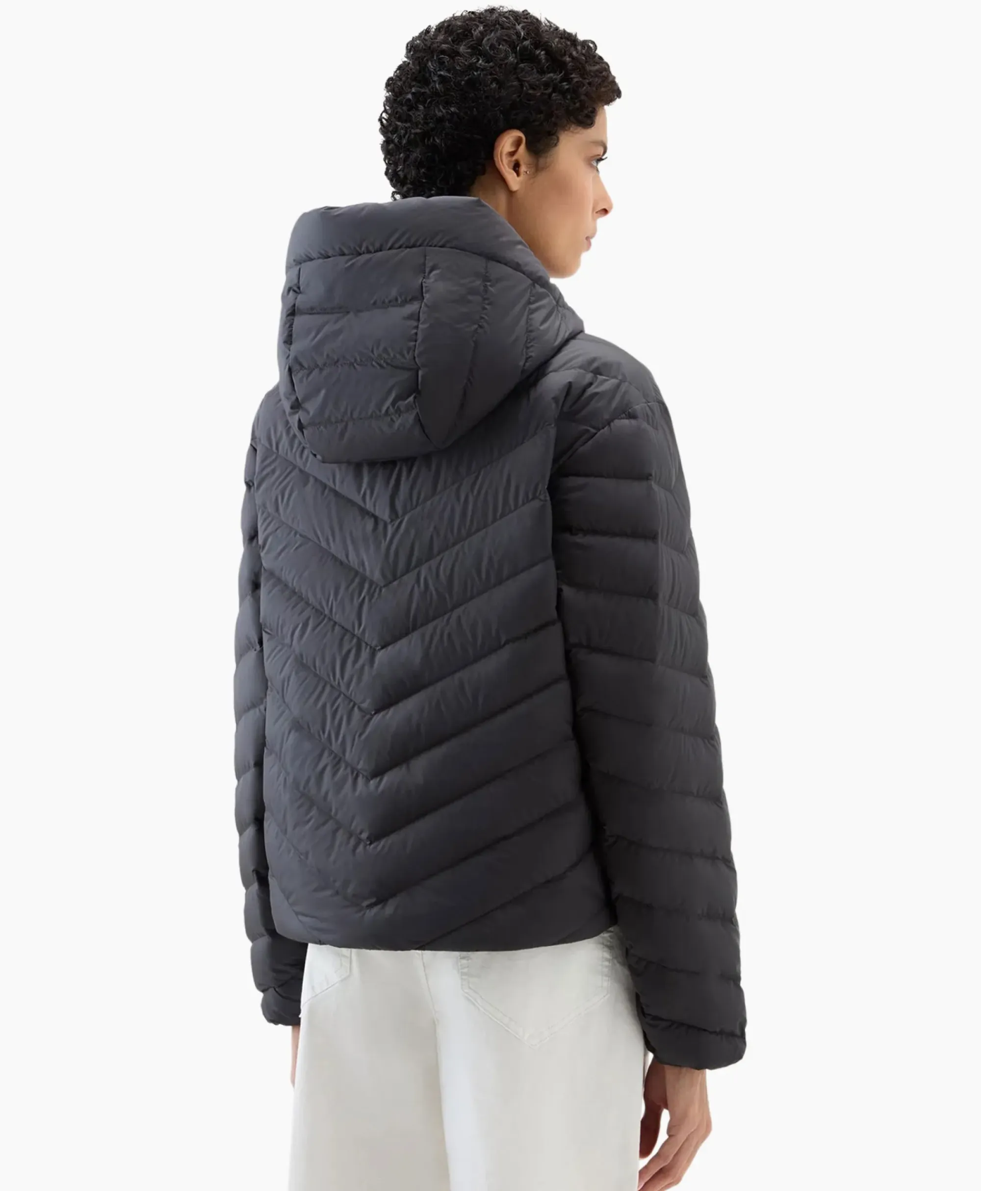 Jassen^Woolrich Gewatteerde Jas Chevron Hooded Zwart