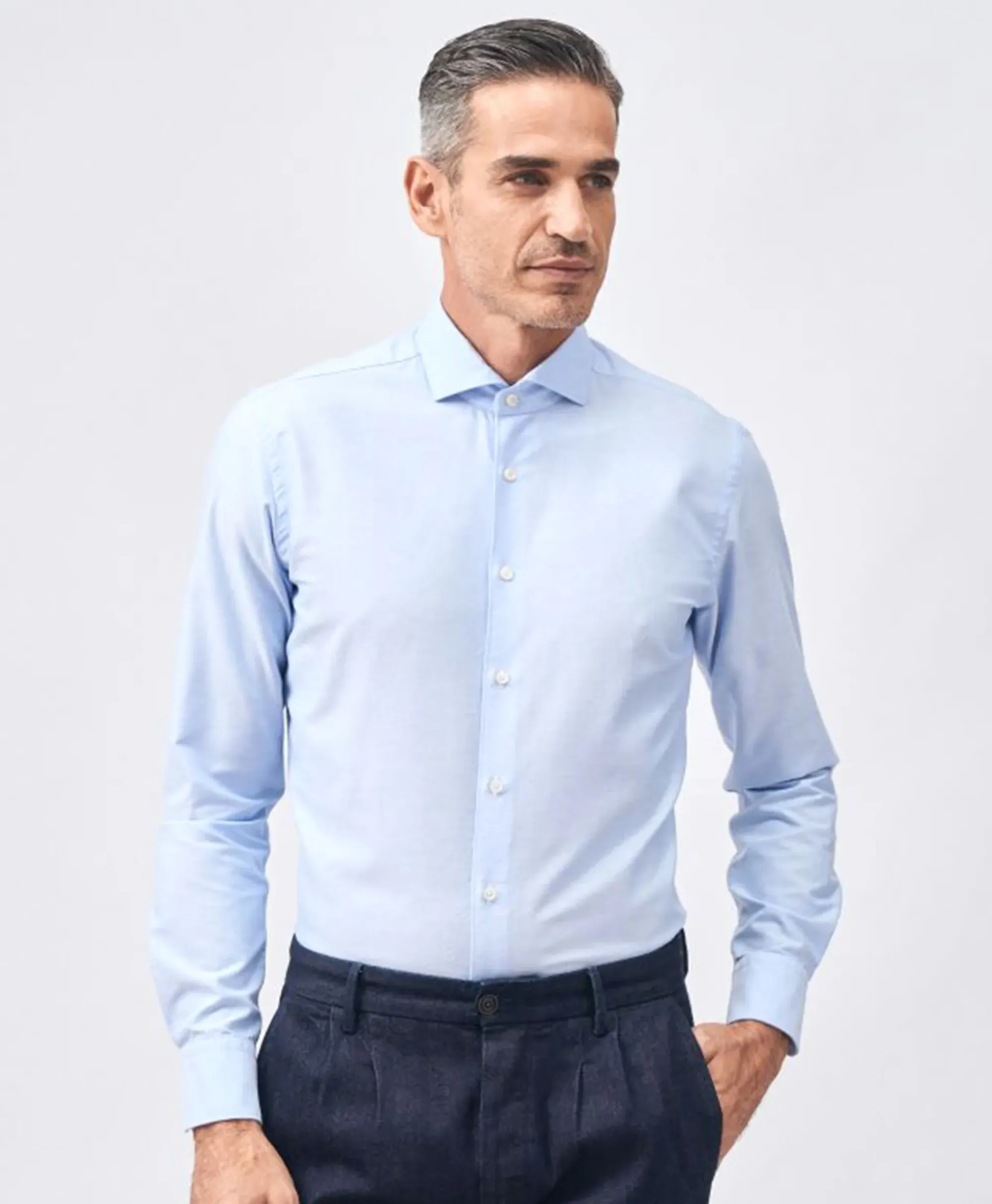 Overhemden^Xacus Tailor Fit Oxford Shirt Licht Blauw