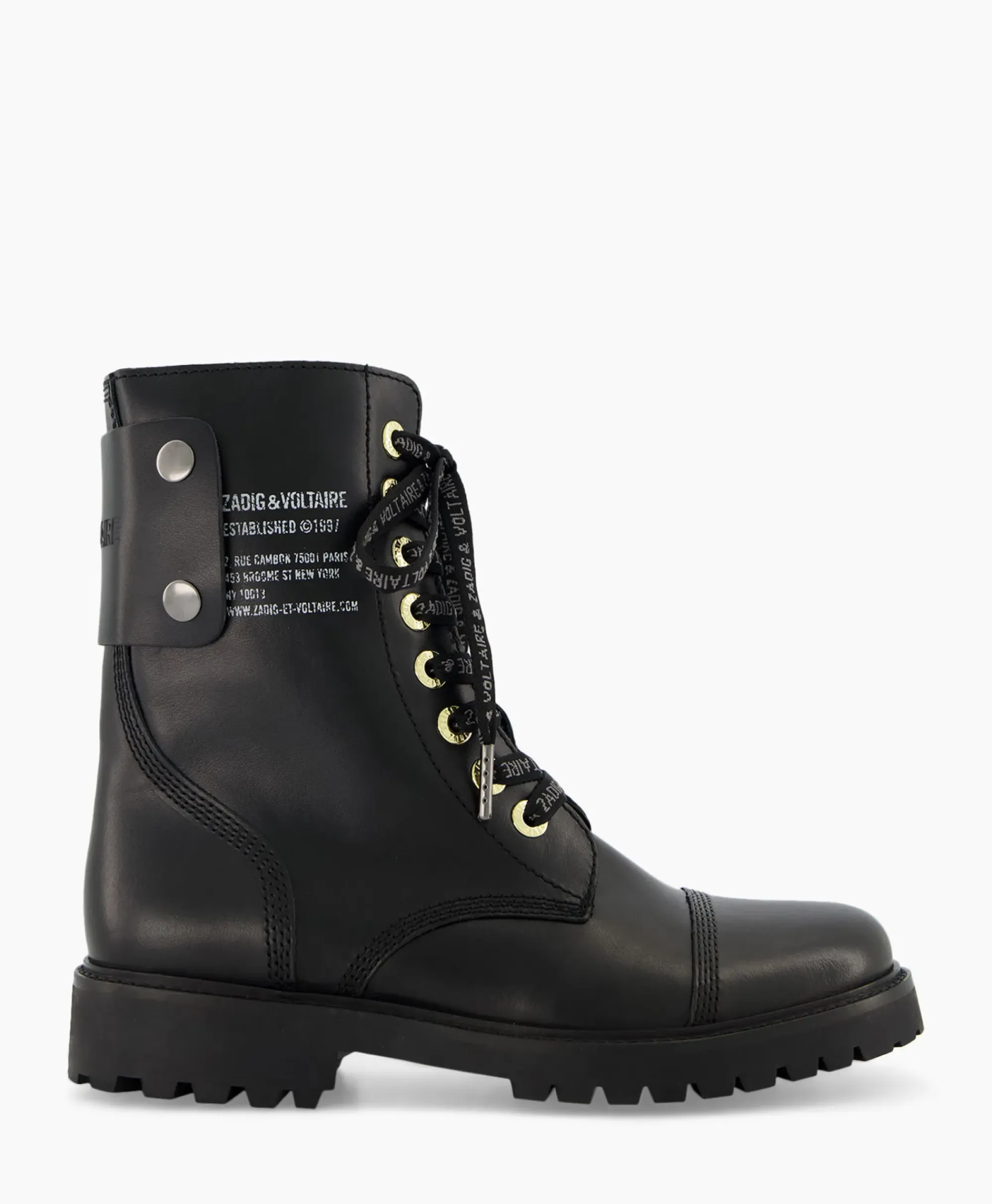 Laarzen^Zadig & Voltaire Zadig & Voltaire Enkellaars Joe Smooth Cowskin + Side Prin Zwart