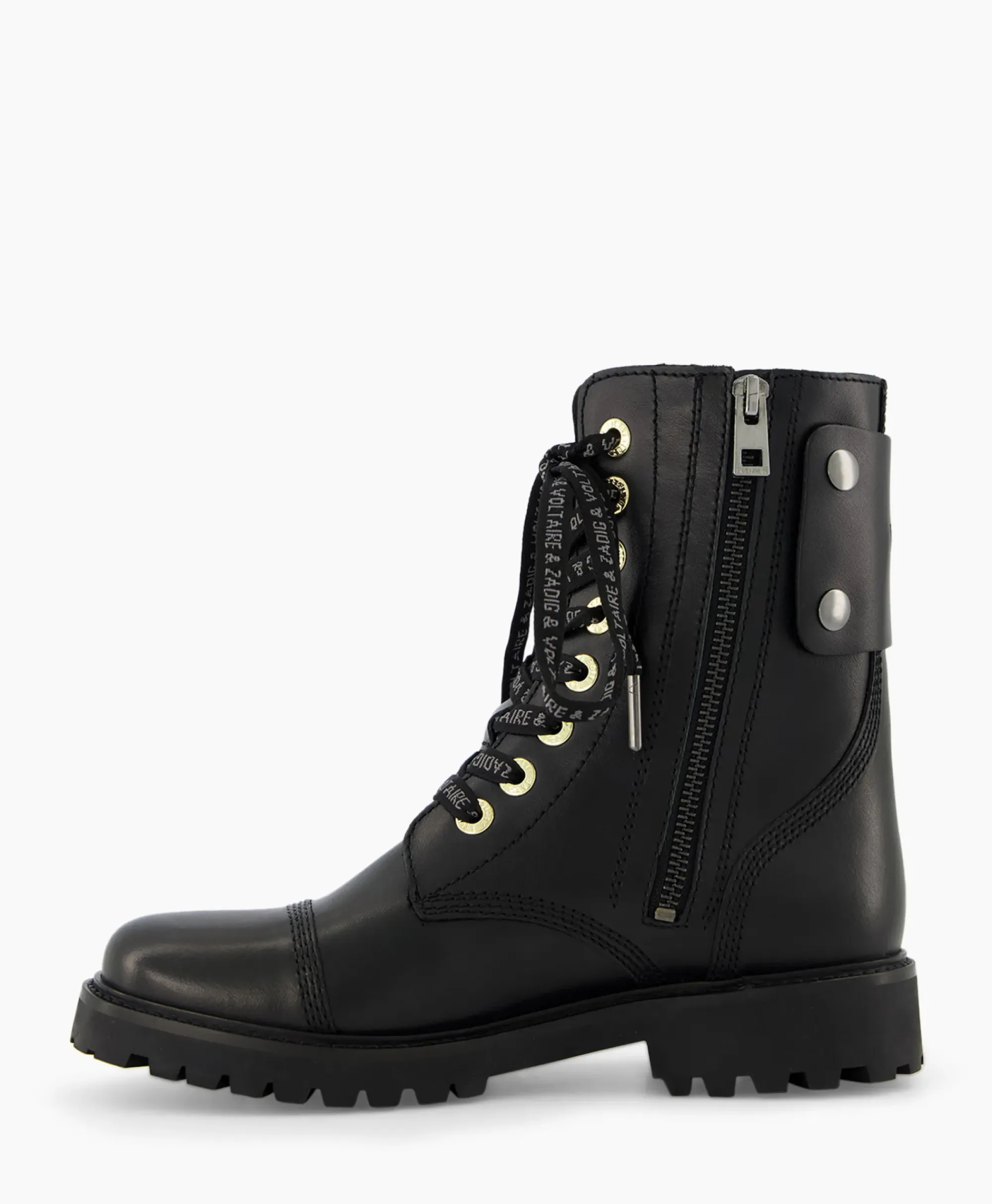 Laarzen^Zadig & Voltaire Zadig & Voltaire Enkellaars Joe Smooth Cowskin + Side Prin Zwart