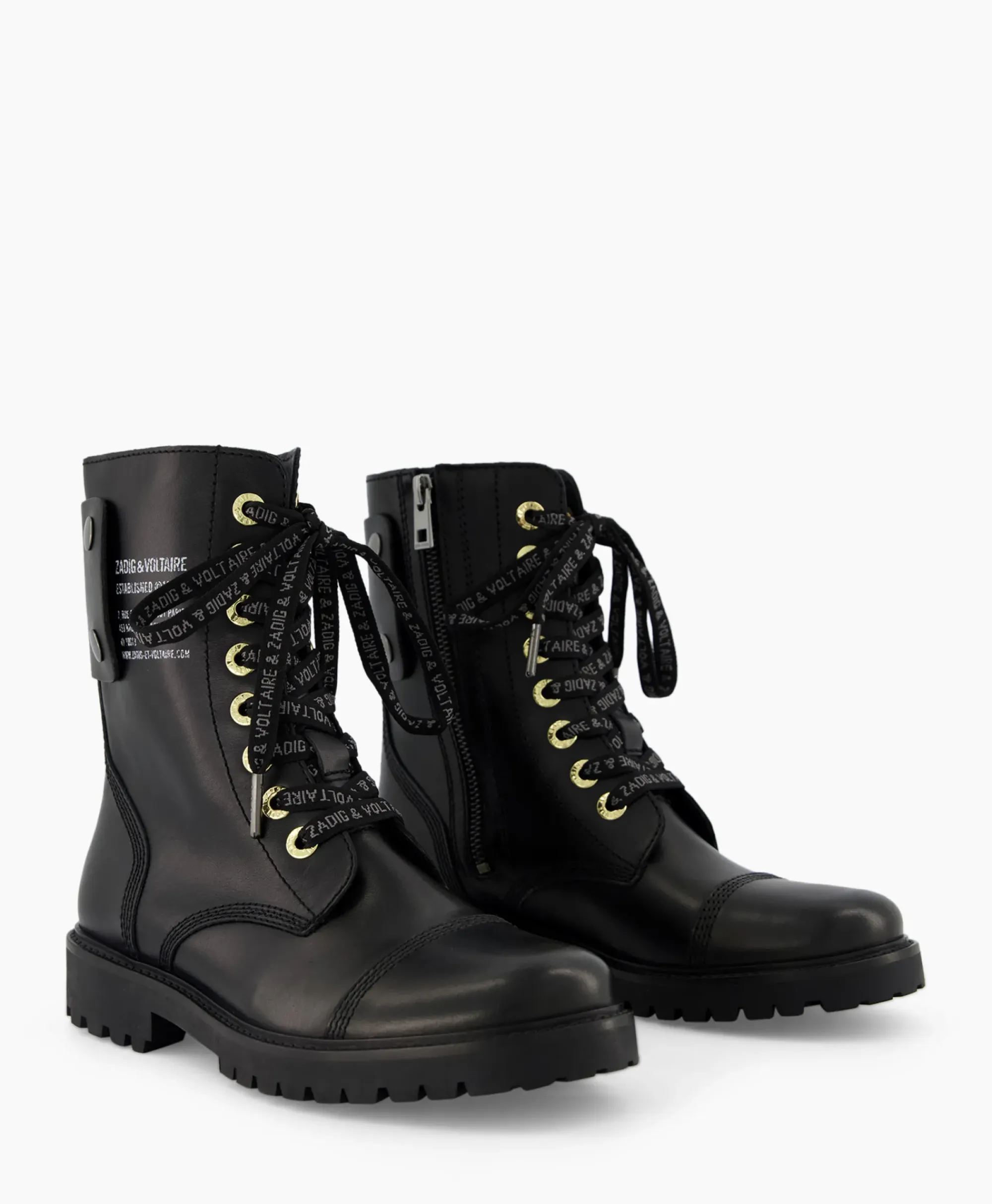 Laarzen^Zadig & Voltaire Zadig & Voltaire Enkellaars Joe Smooth Cowskin + Side Prin Zwart