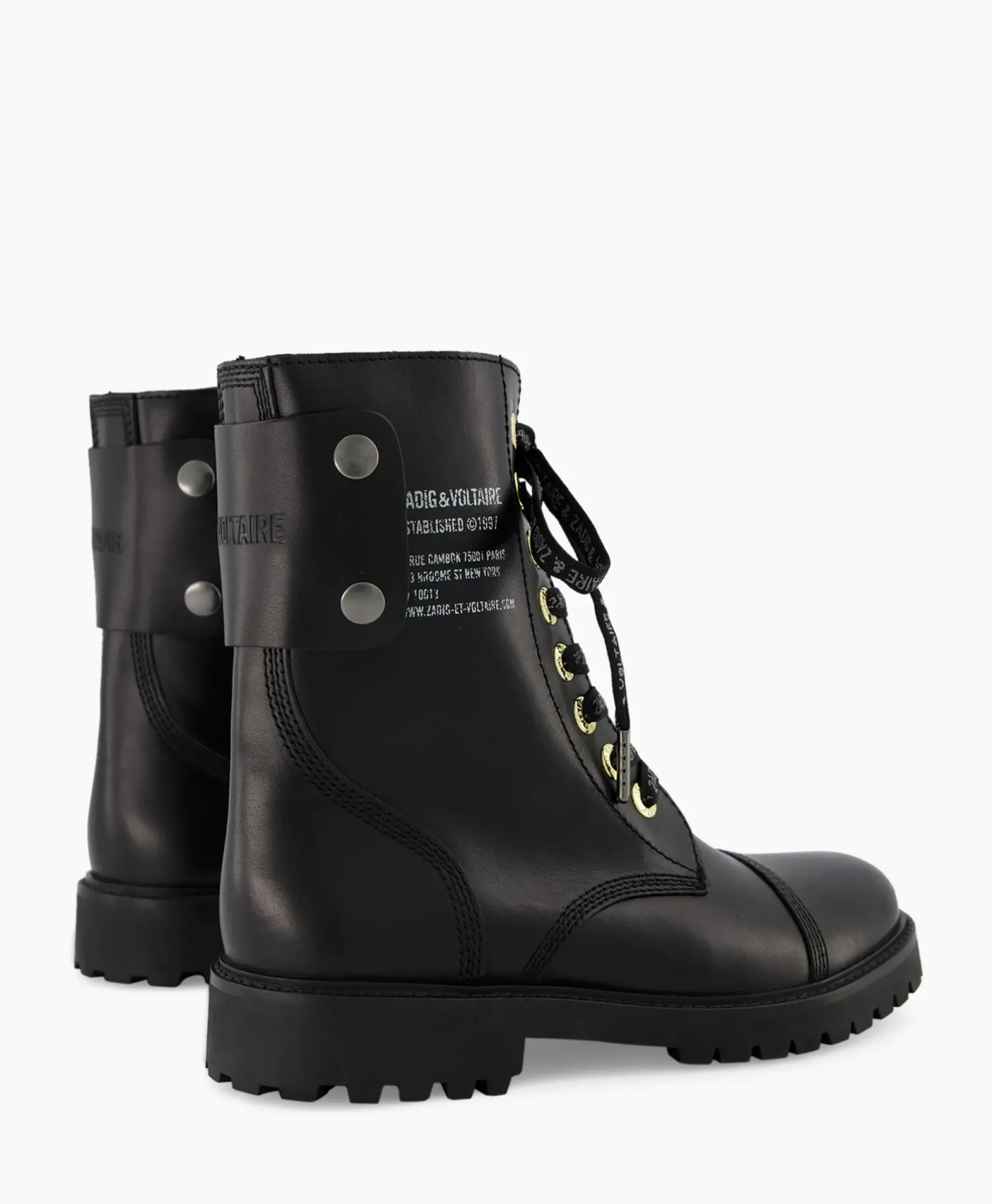 Laarzen^Zadig & Voltaire Zadig & Voltaire Enkellaars Joe Smooth Cowskin + Side Prin Zwart