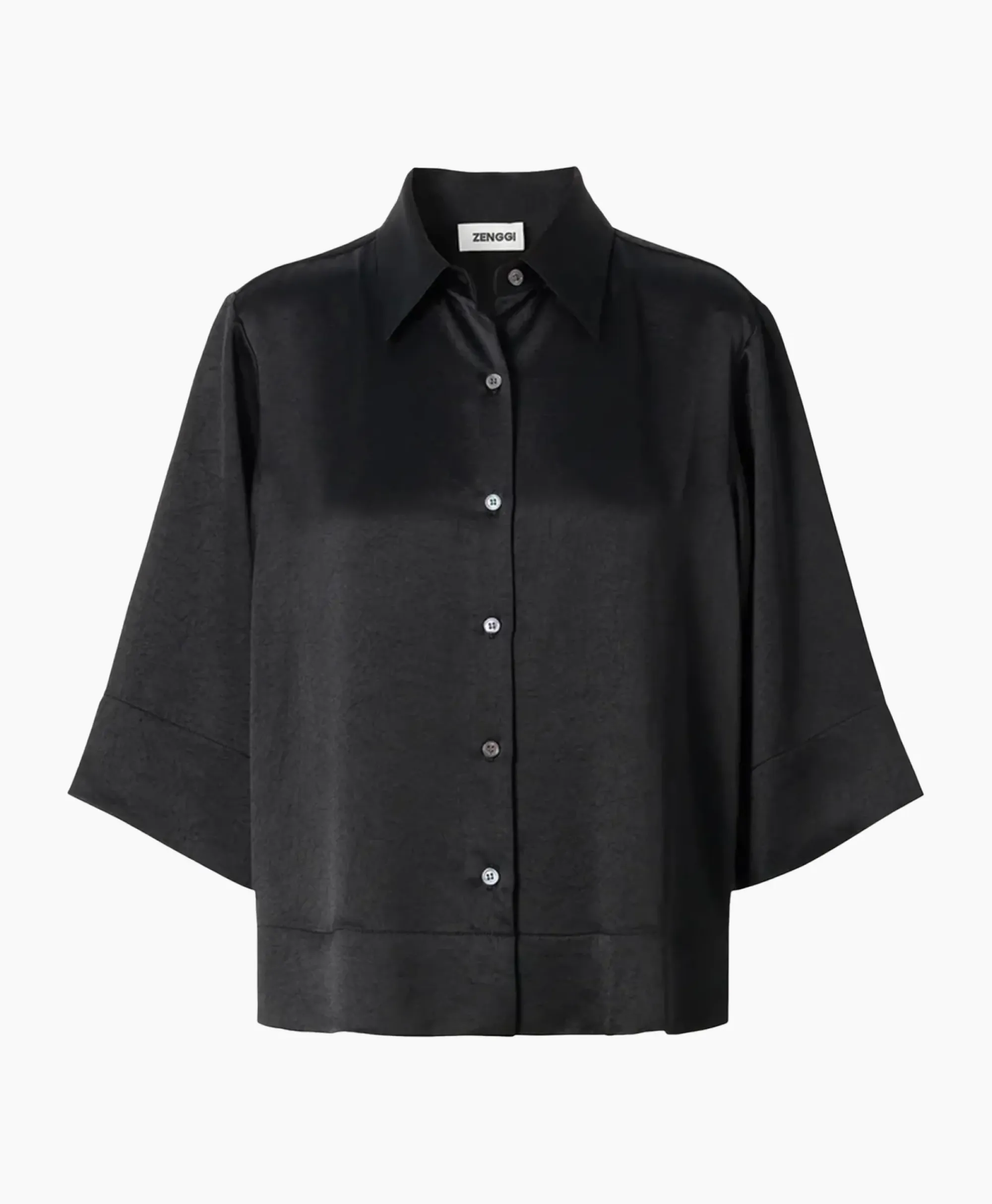 Blouses^Zenggi Blouse Sating Short Sleeve Zwart