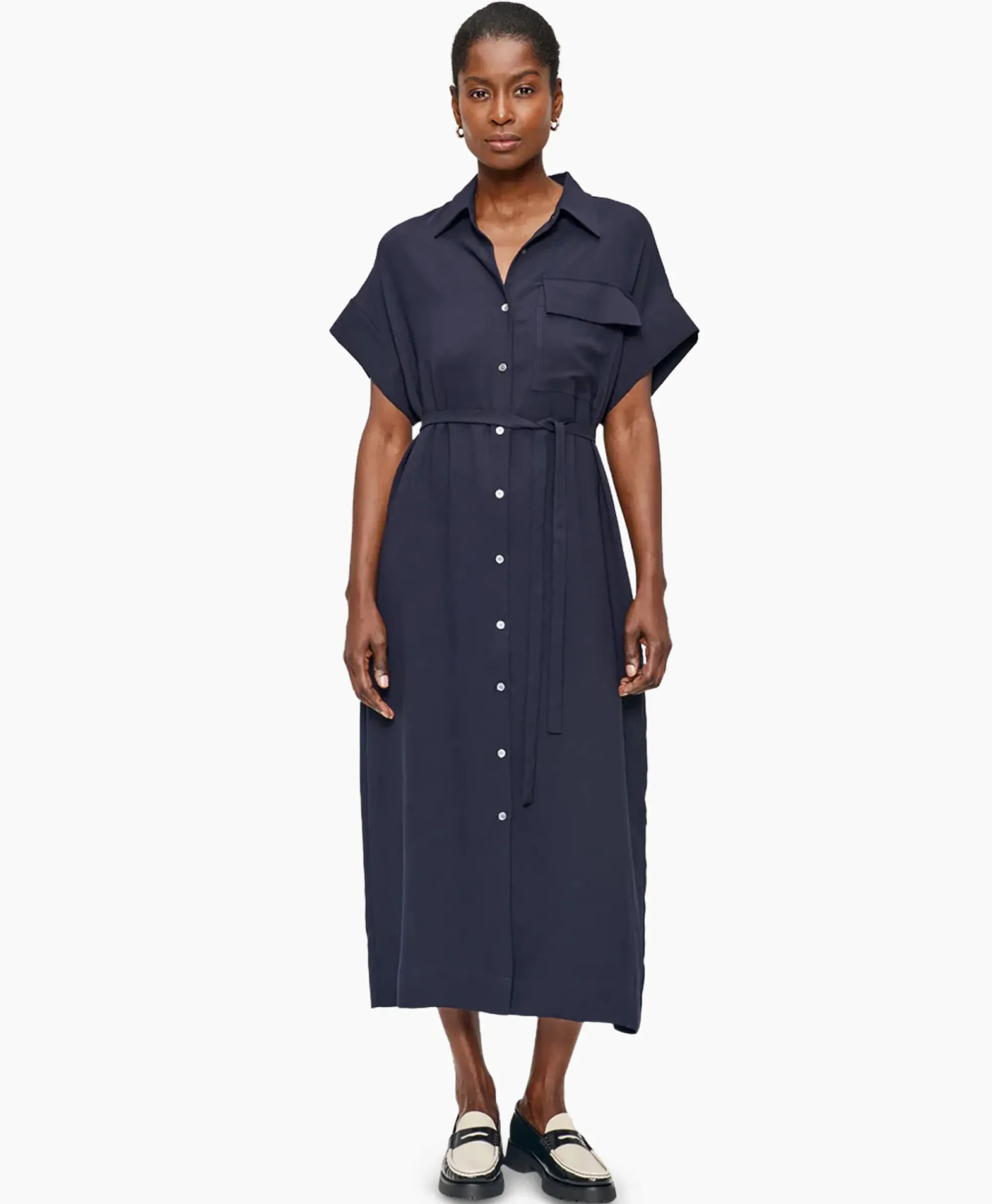 Jurken^Zenggi Maxi Jurk Fluid Shirt Donker Blauw